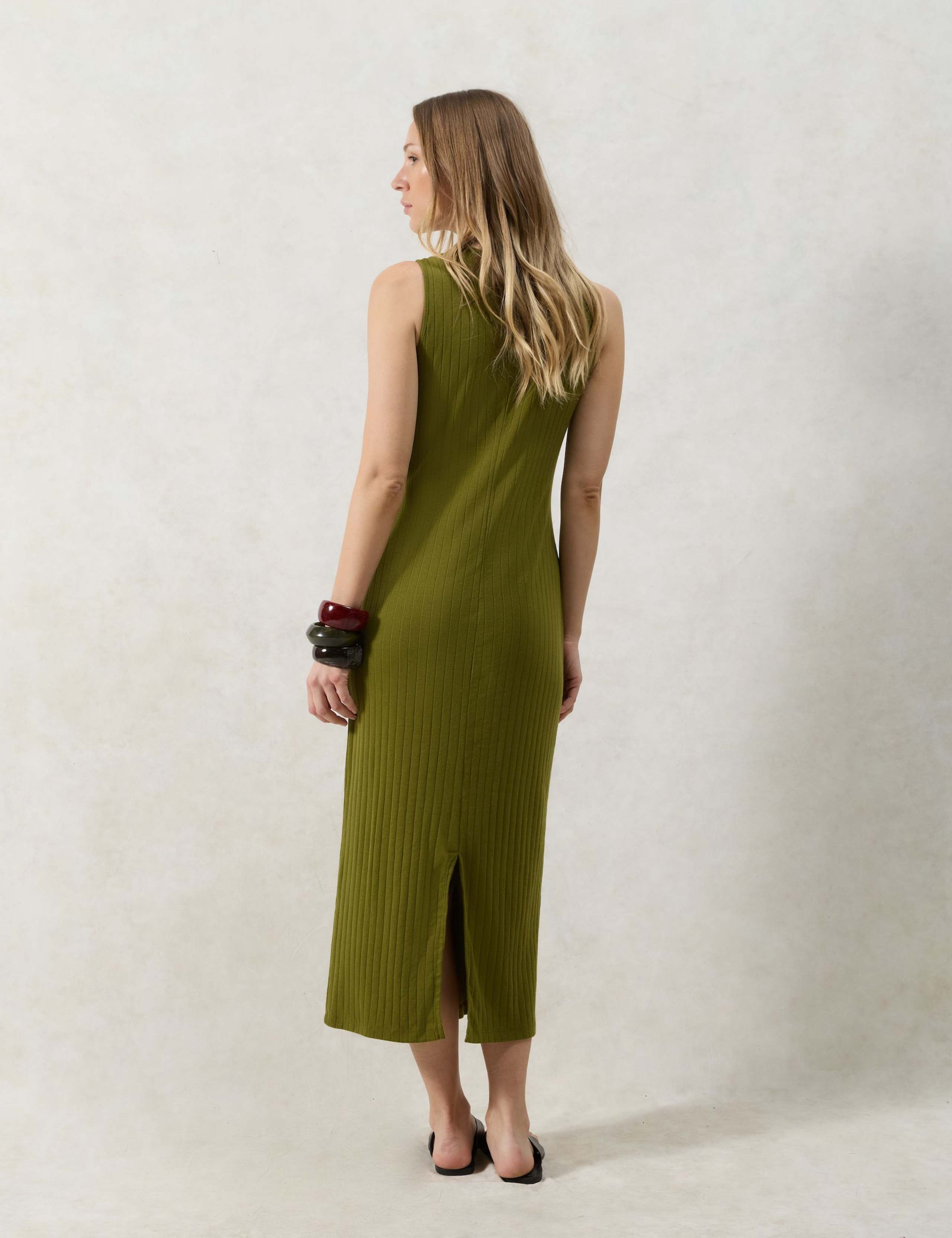 Olive Rib Column Dress 2 of 4