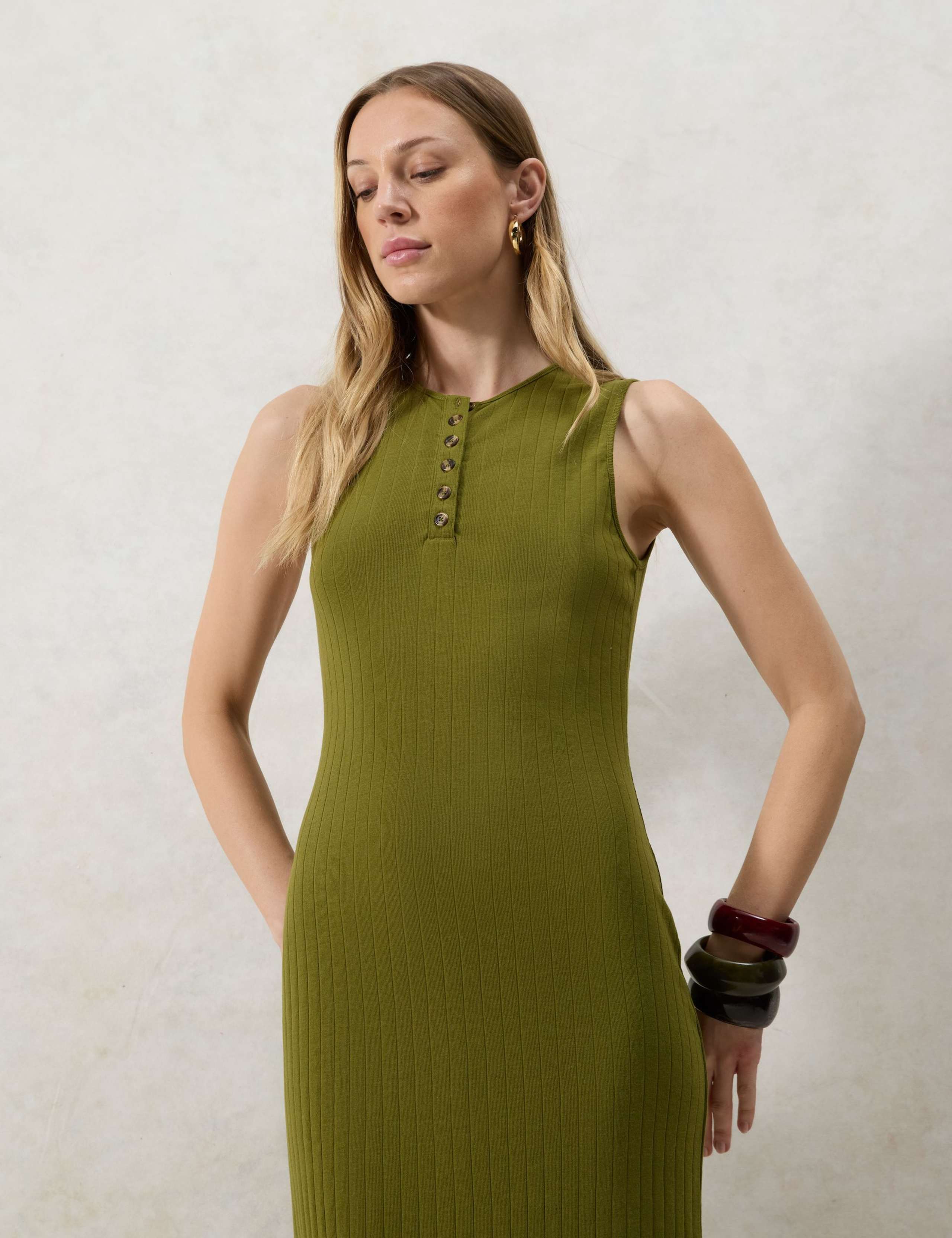 Olive Rib Column Dress 3 of 4