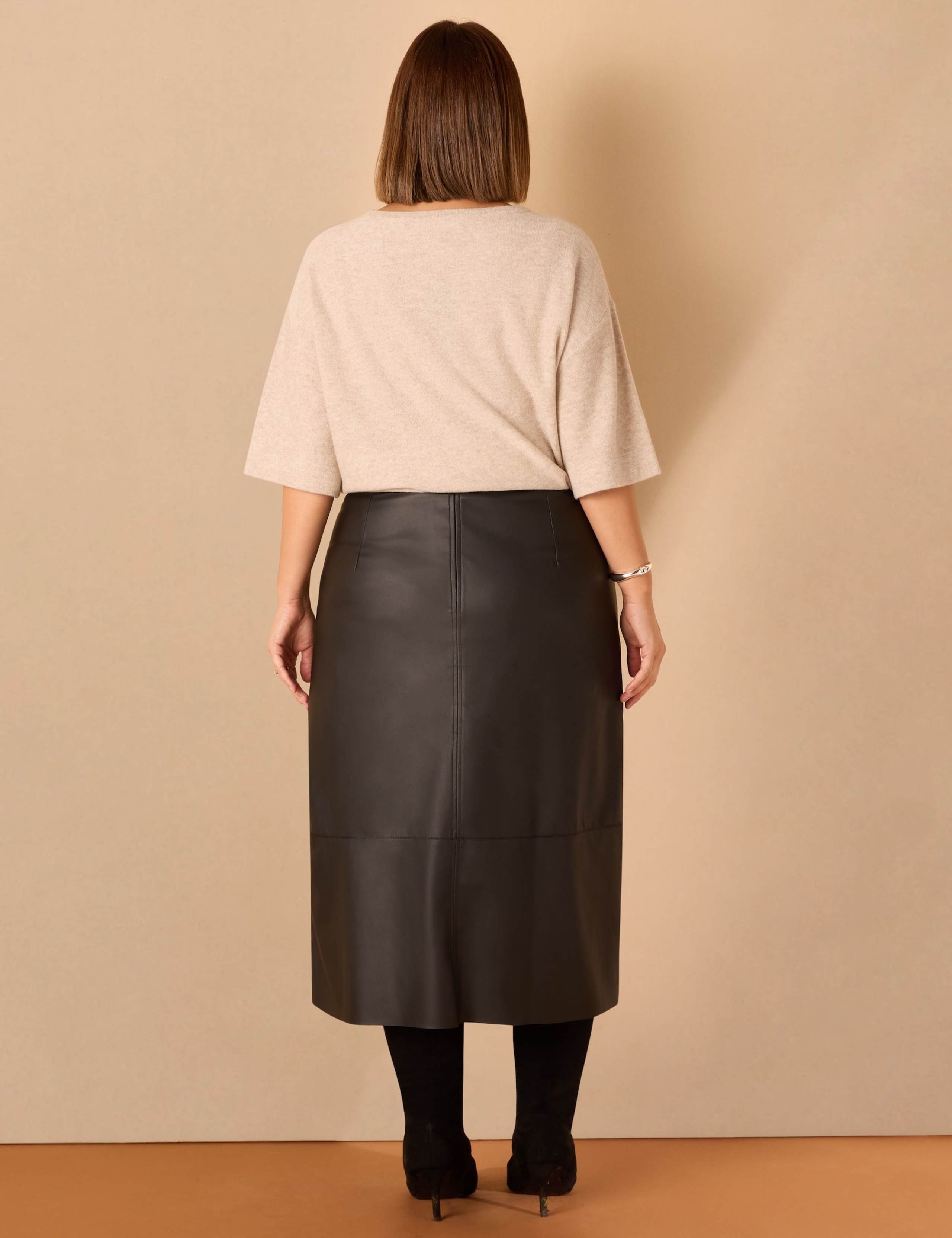 Leather Look Midi A-Line Skirt 2 of 3