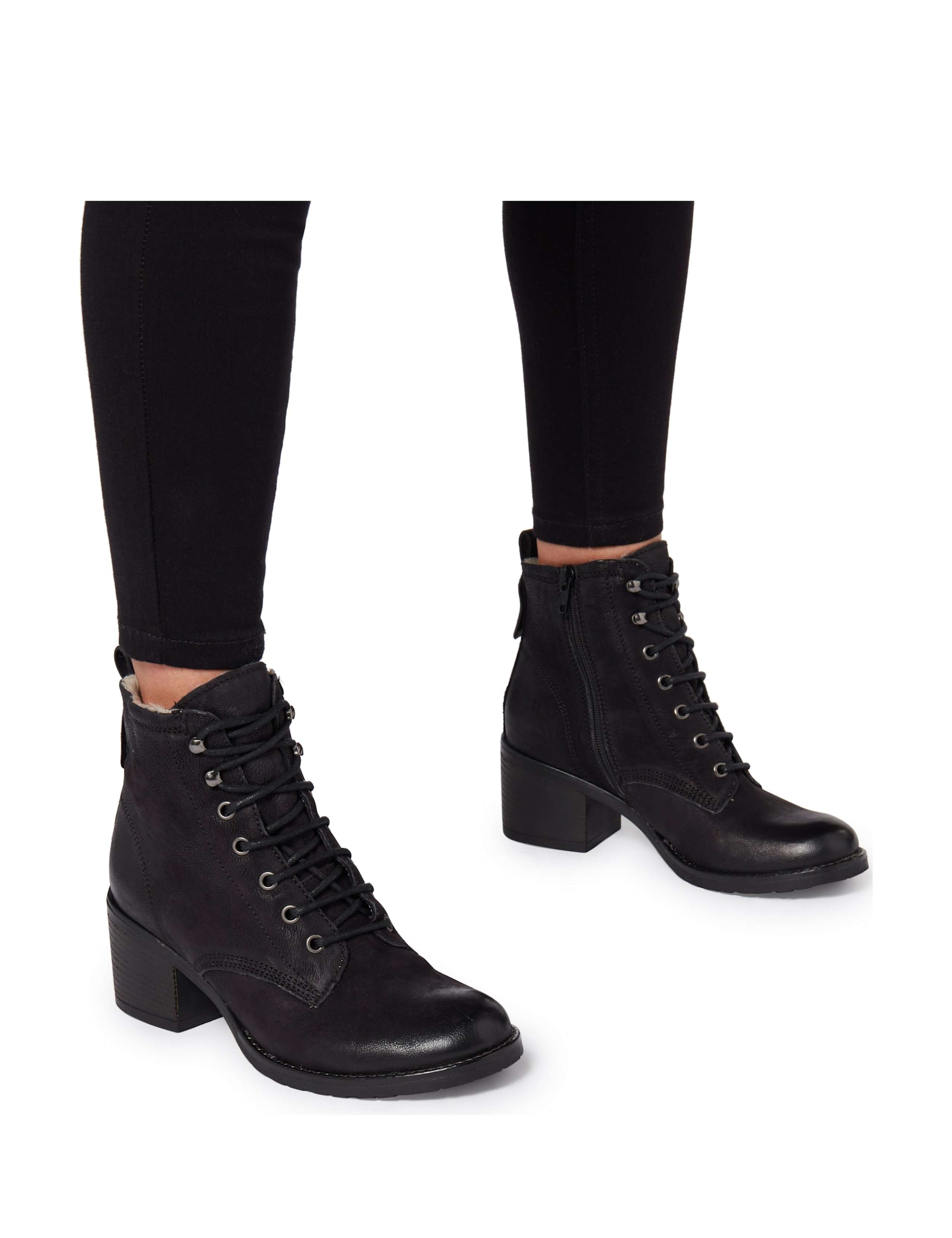 Leather Lace Up Block Heel Ankle Boots 3 of 5