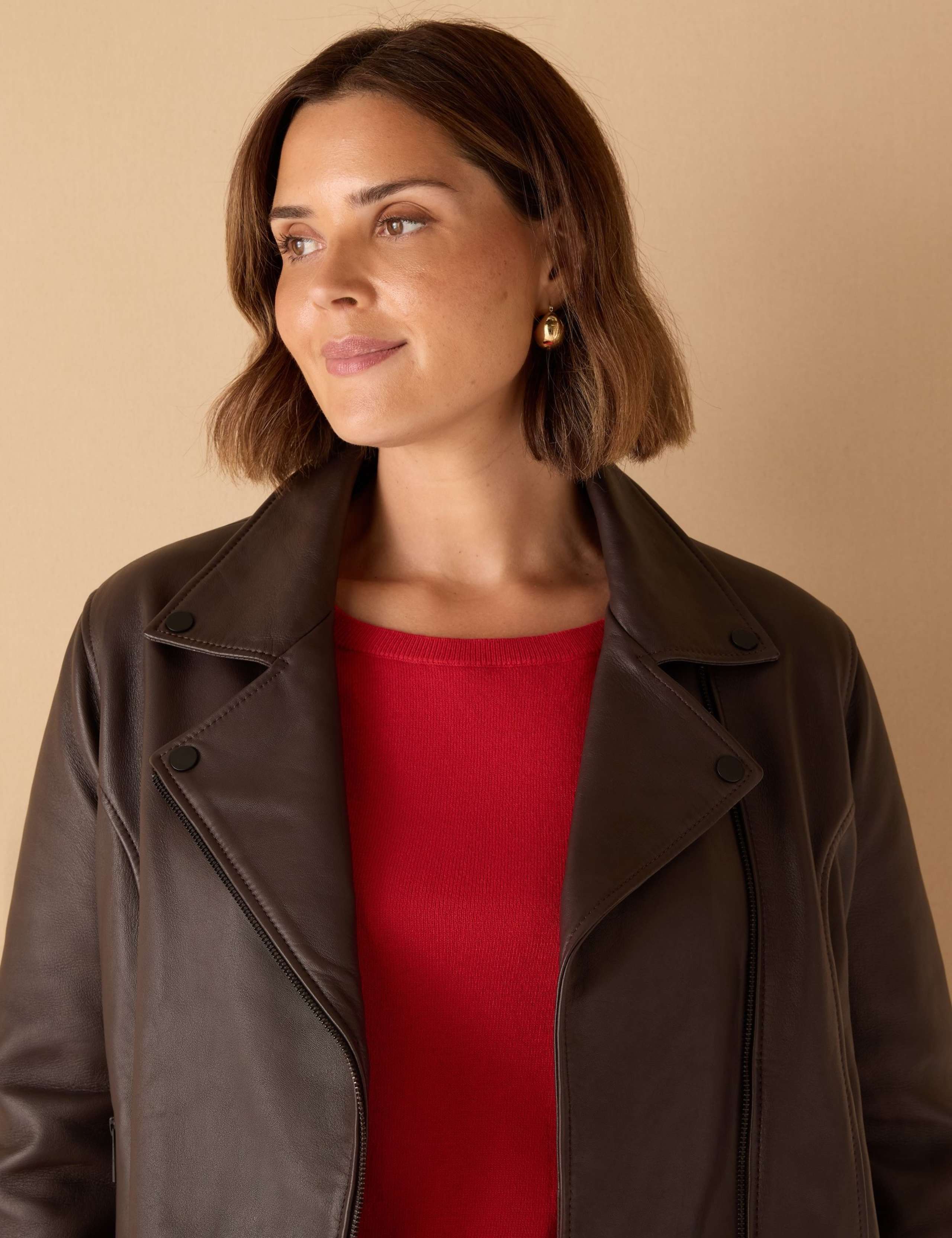 Leather Zip Cuff Biker Jacket 2 of 3