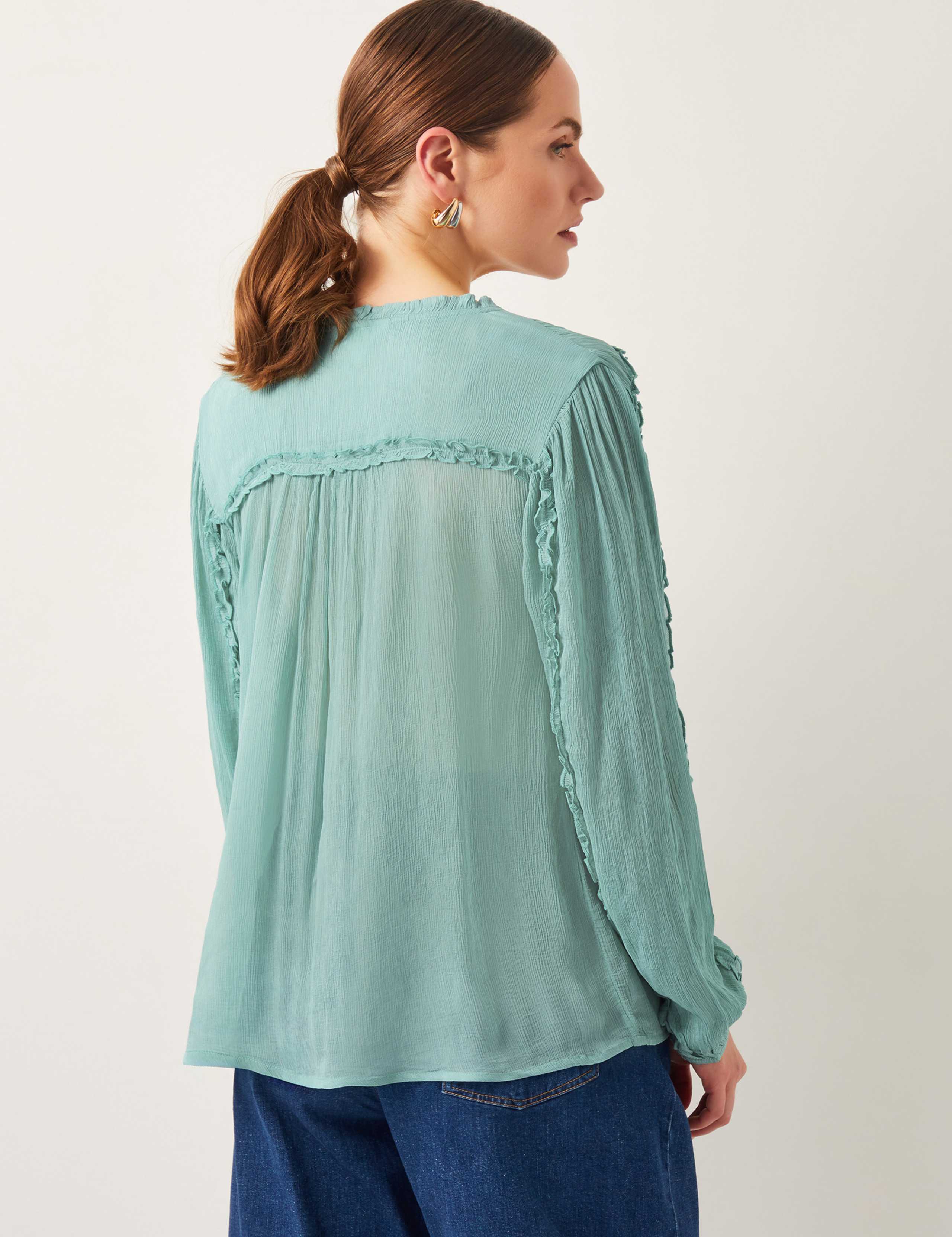 Tie Neck Button Through Ruffle Blouse 4 of 4