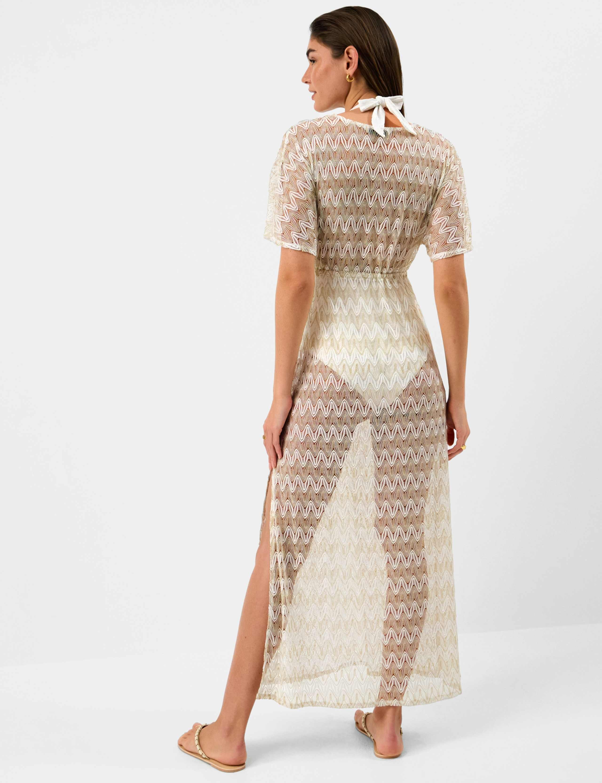 Textured V-Neck Maxi Kaftan Beach Dress 3 of 5