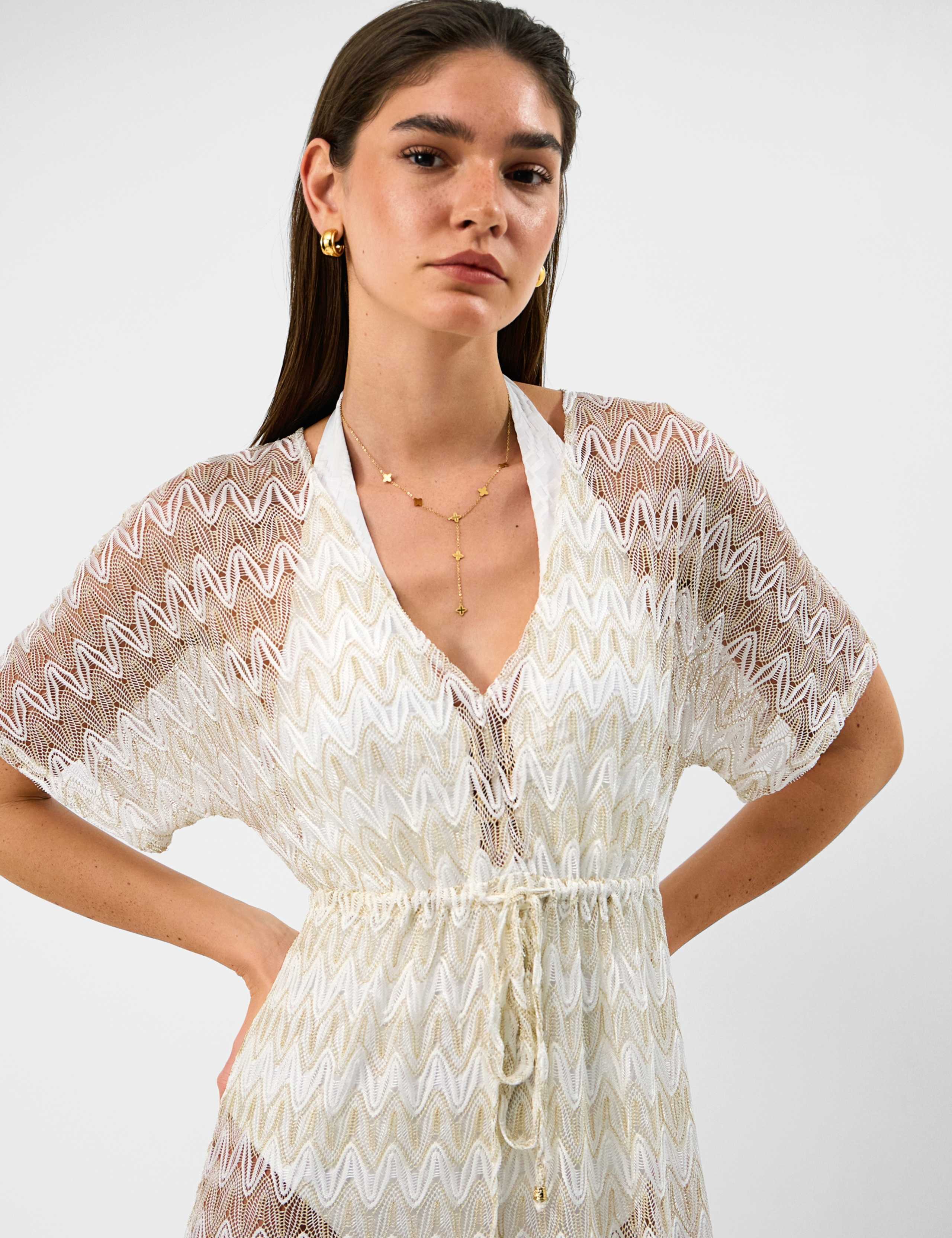 Textured V-Neck Maxi Kaftan Beach Dress 4 of 5
