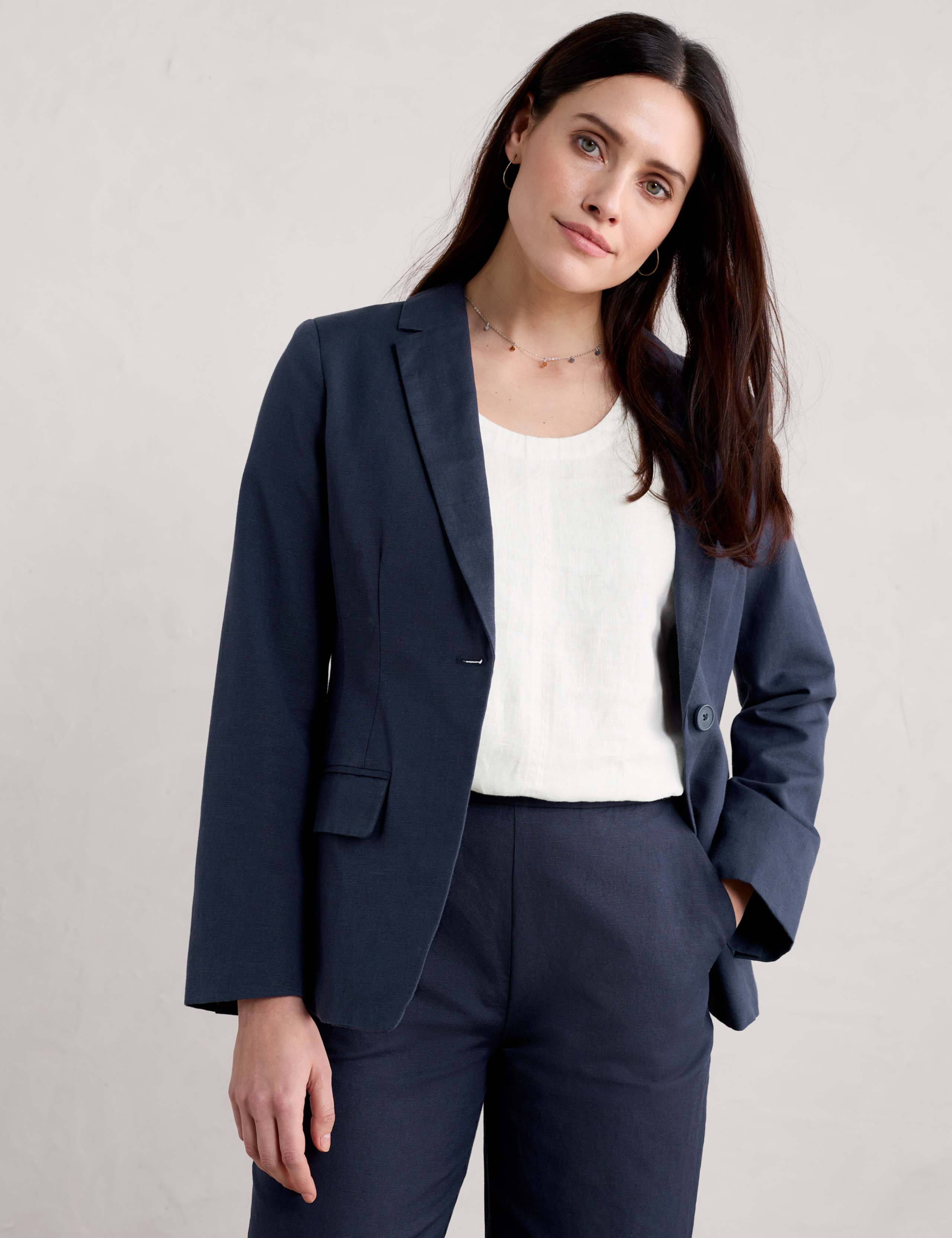 Linen Blend Single Breasted Blazer 1 of 5