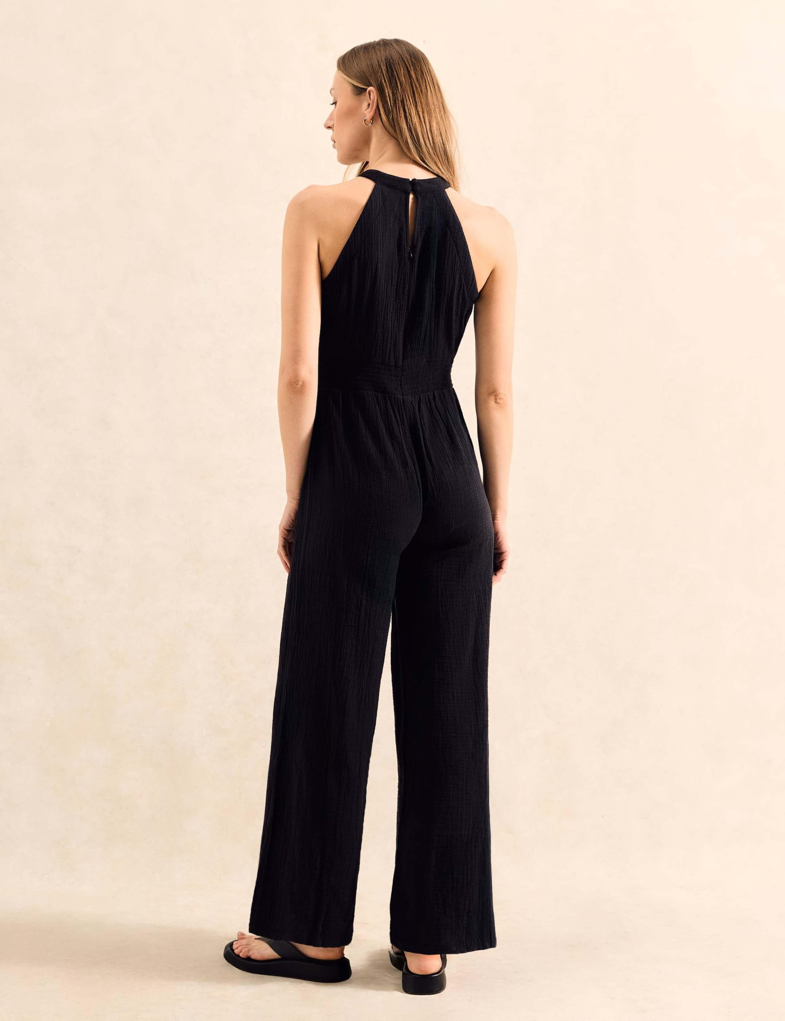 Green Shirred Waist Cheesecloth Jumpsuit 2 of 3