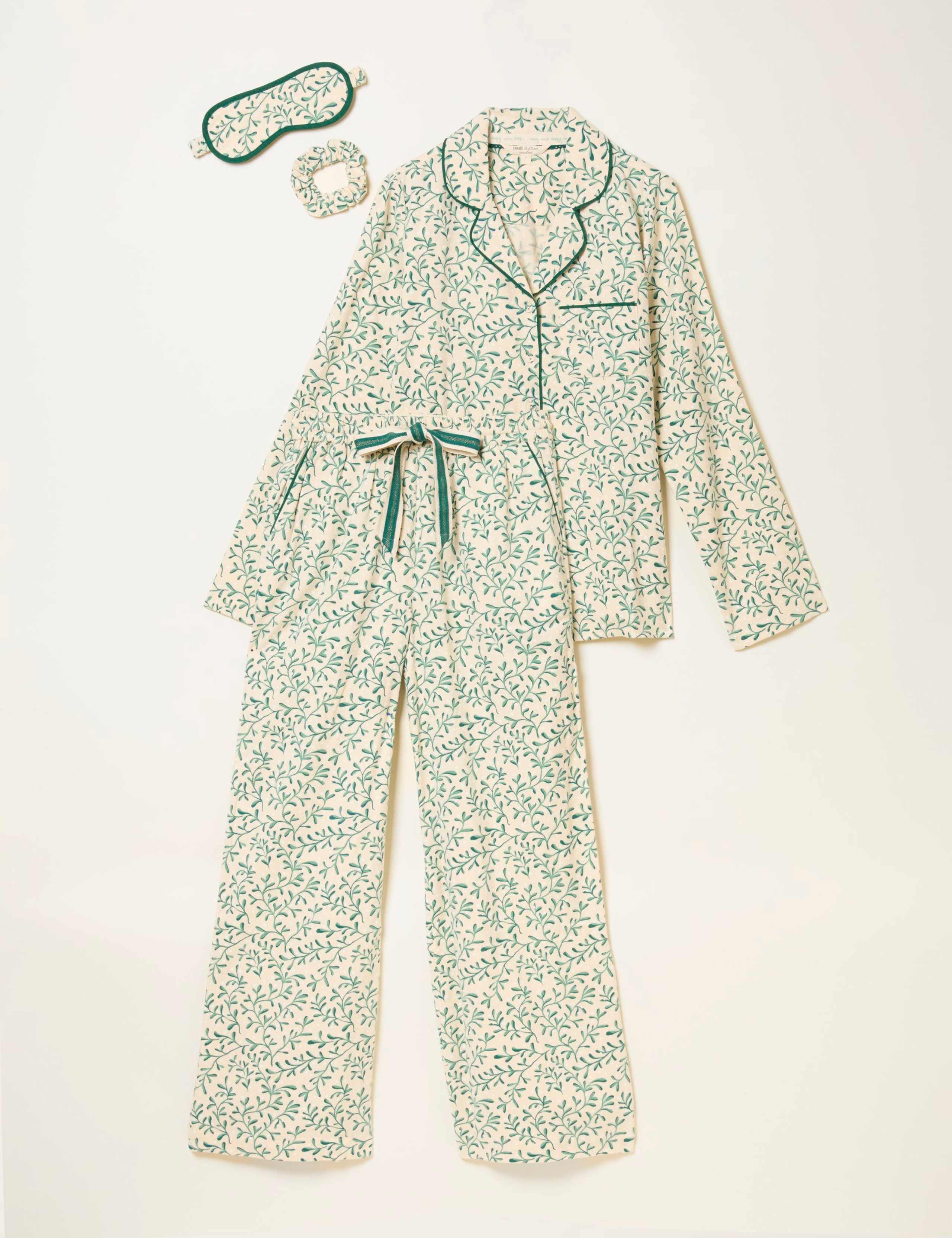 Pure Cotton Mistletoe Print Pyjama Set 2 of 8