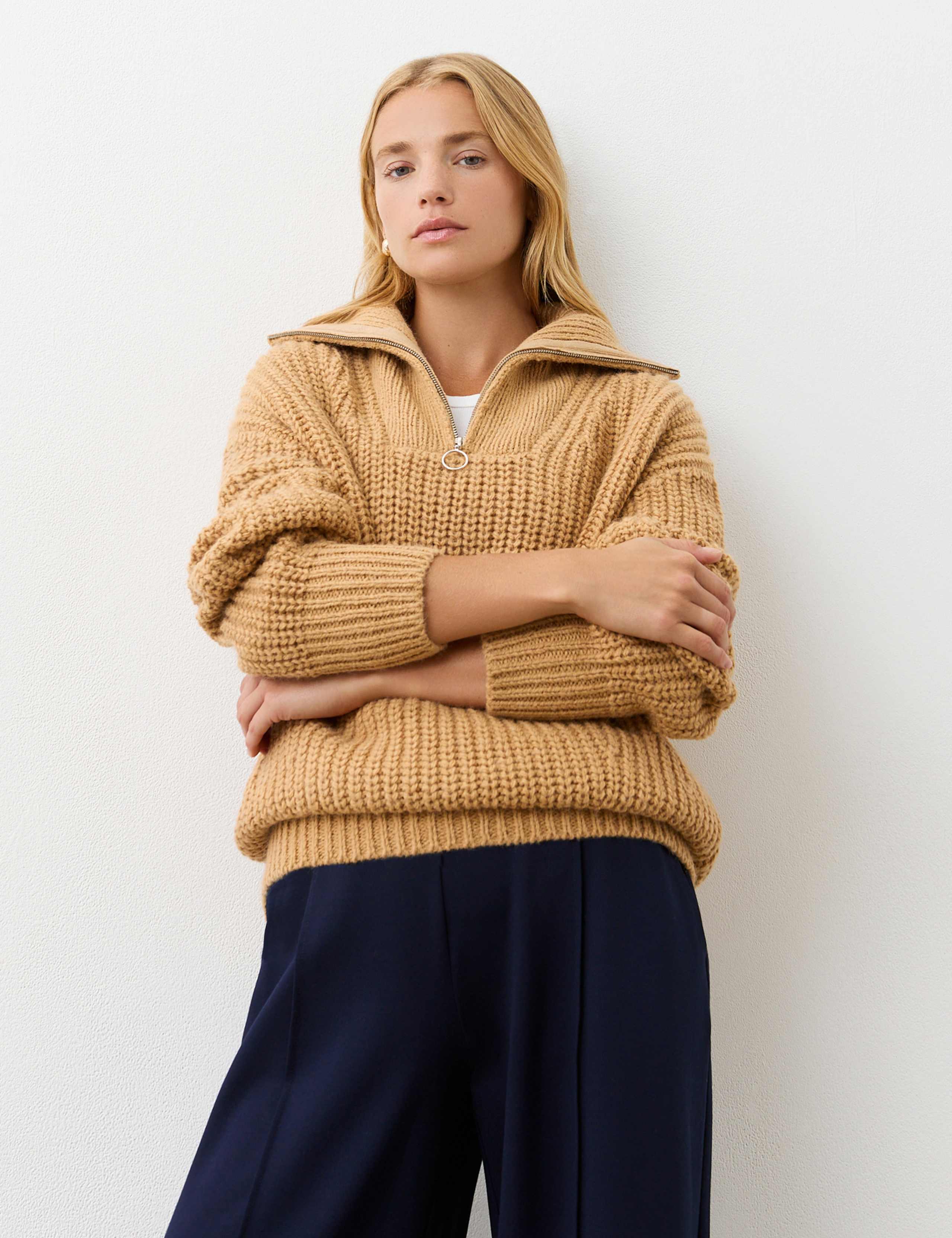 Textured Collared Half Zip Jumper with Wool 2 of 5