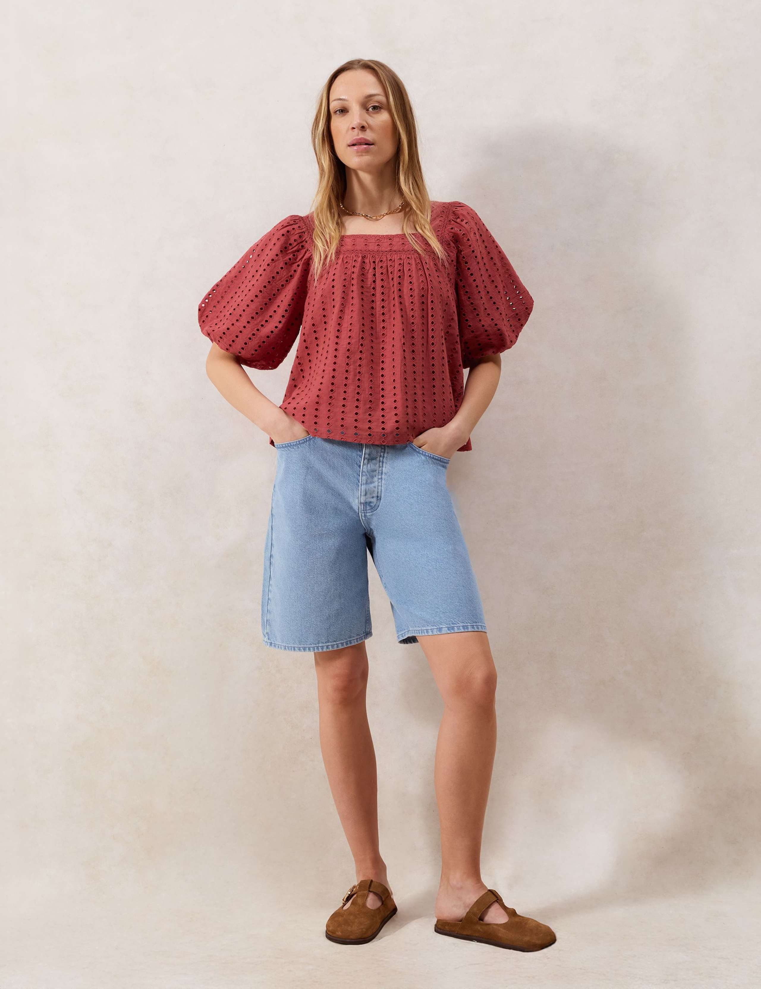 Rust Broderie Anglaise Cotton Smock Top 2 of 4