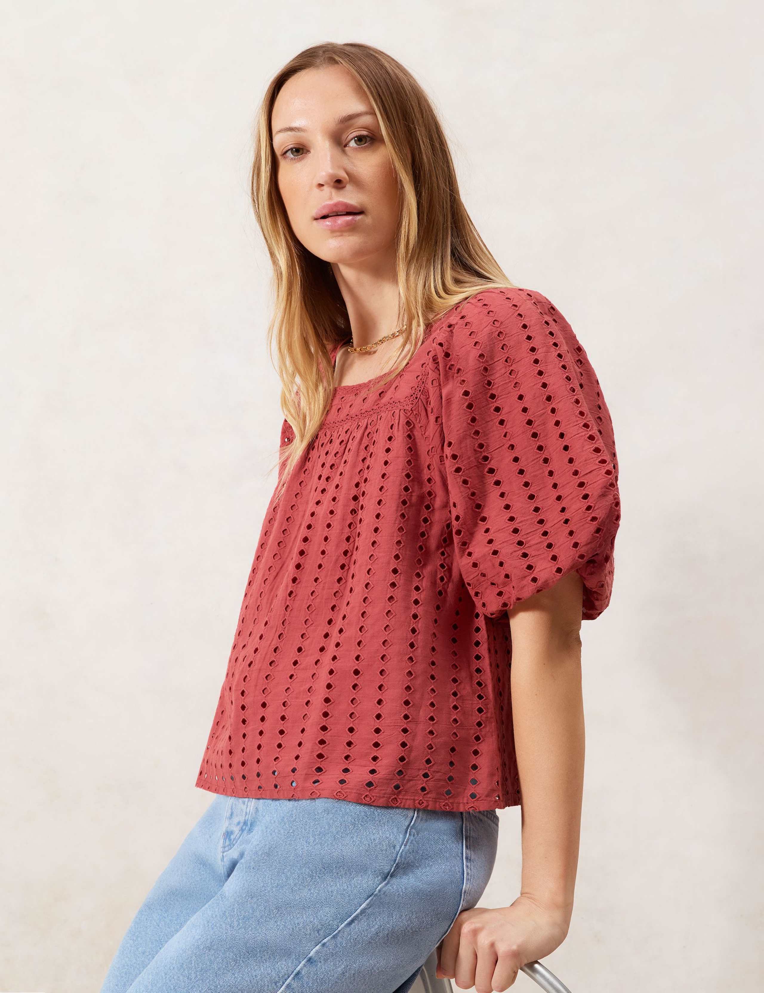 Rust Broderie Anglaise Cotton Smock Top 3 of 4