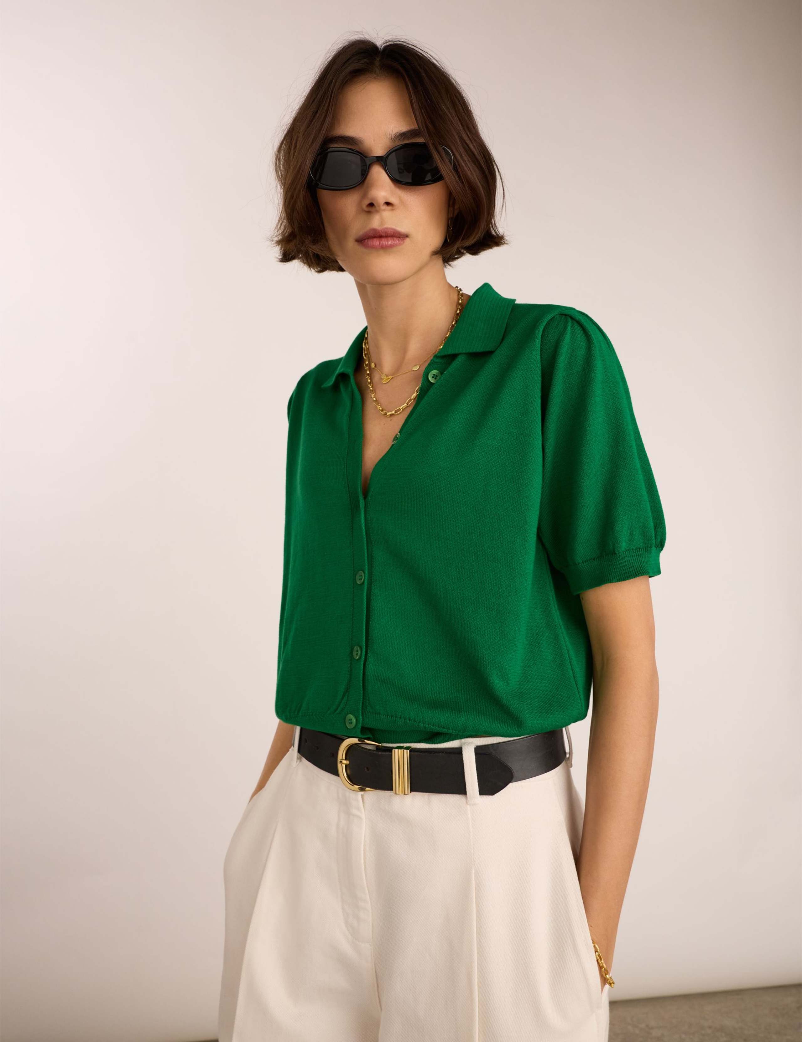 Pure Cotton Collared Short Sleeve Cardigan 1 of 3