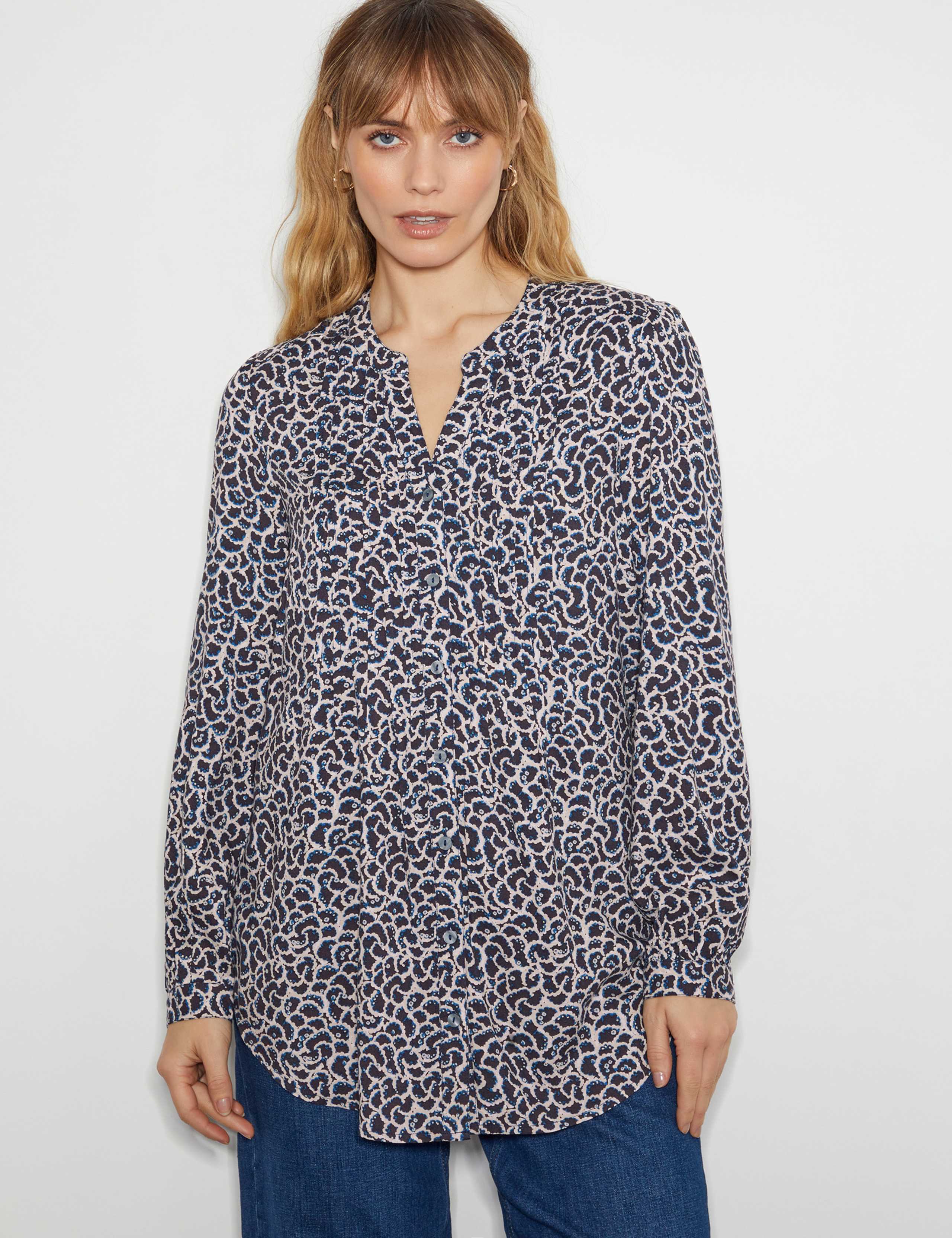 Printed V-Neck Button Through Blouse 1 of 4