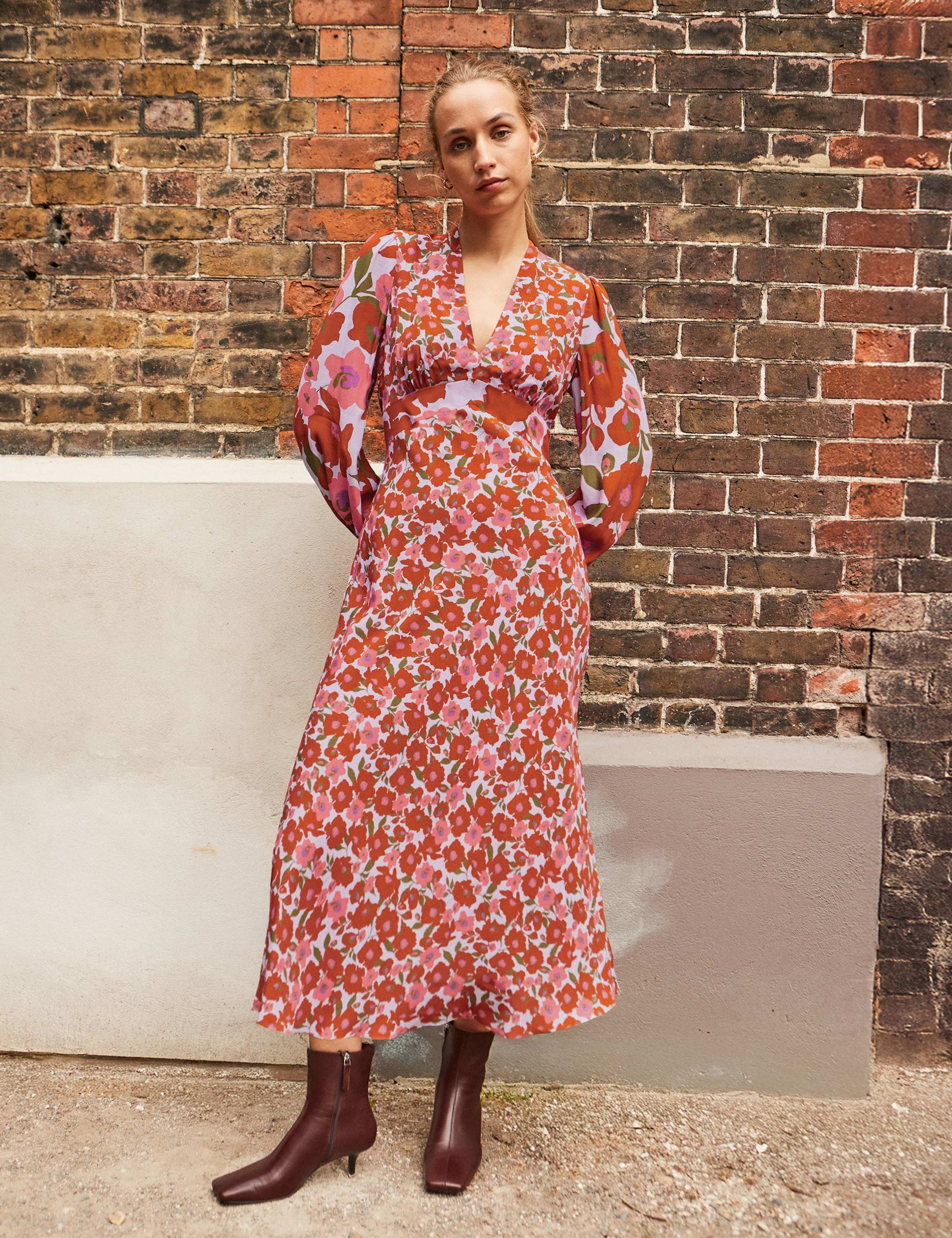 Floral V-Neck Midaxi Waisted Dress 1 of 5