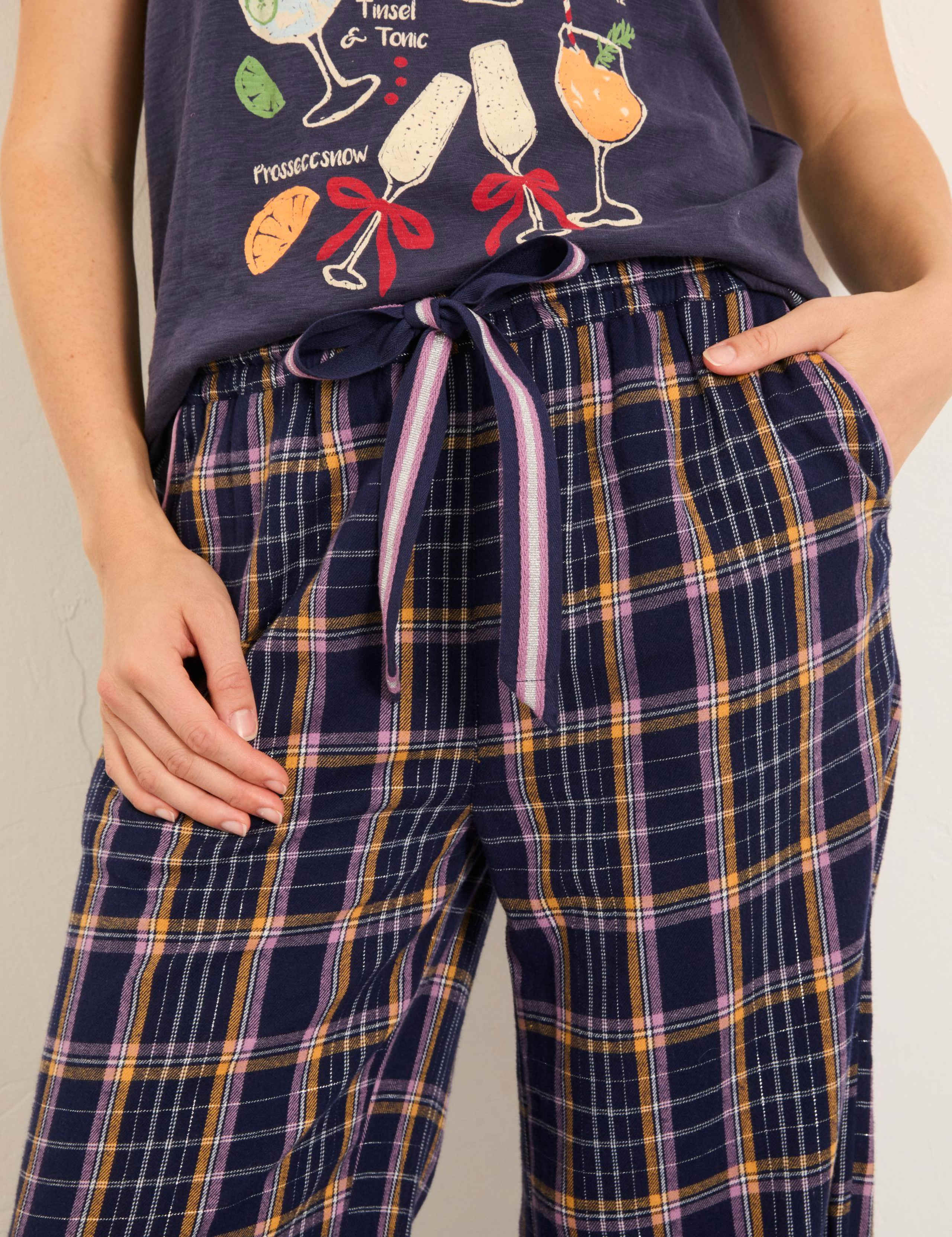 Pure Cotton Metallic Checked Pyjama Bottoms 6 of 6