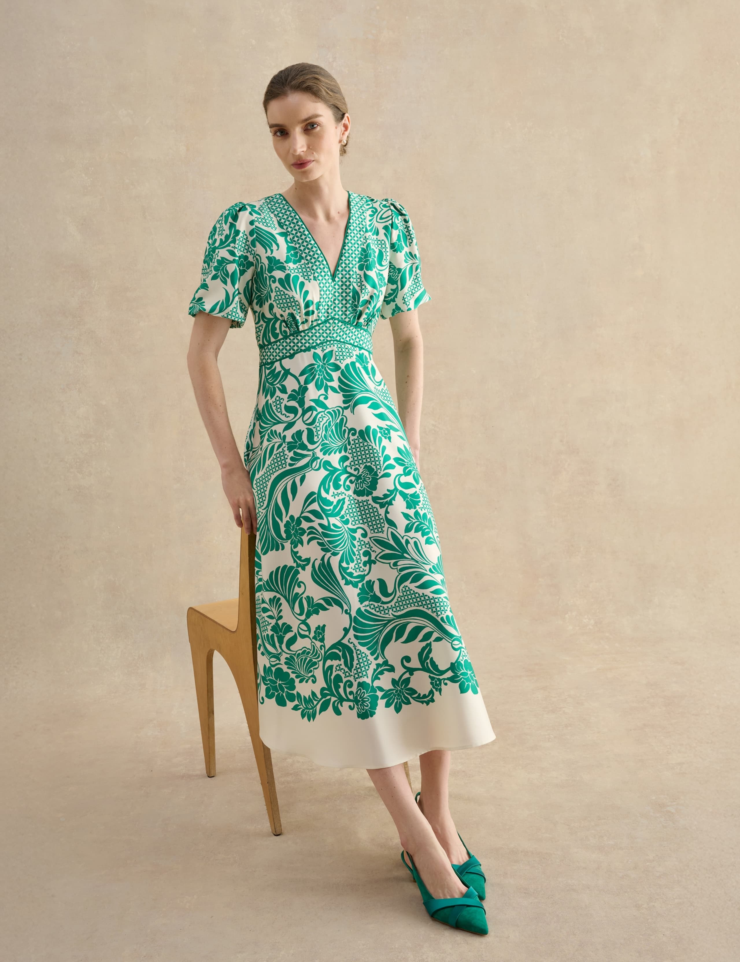 Printed Midi Waisted Dress 3 of 6