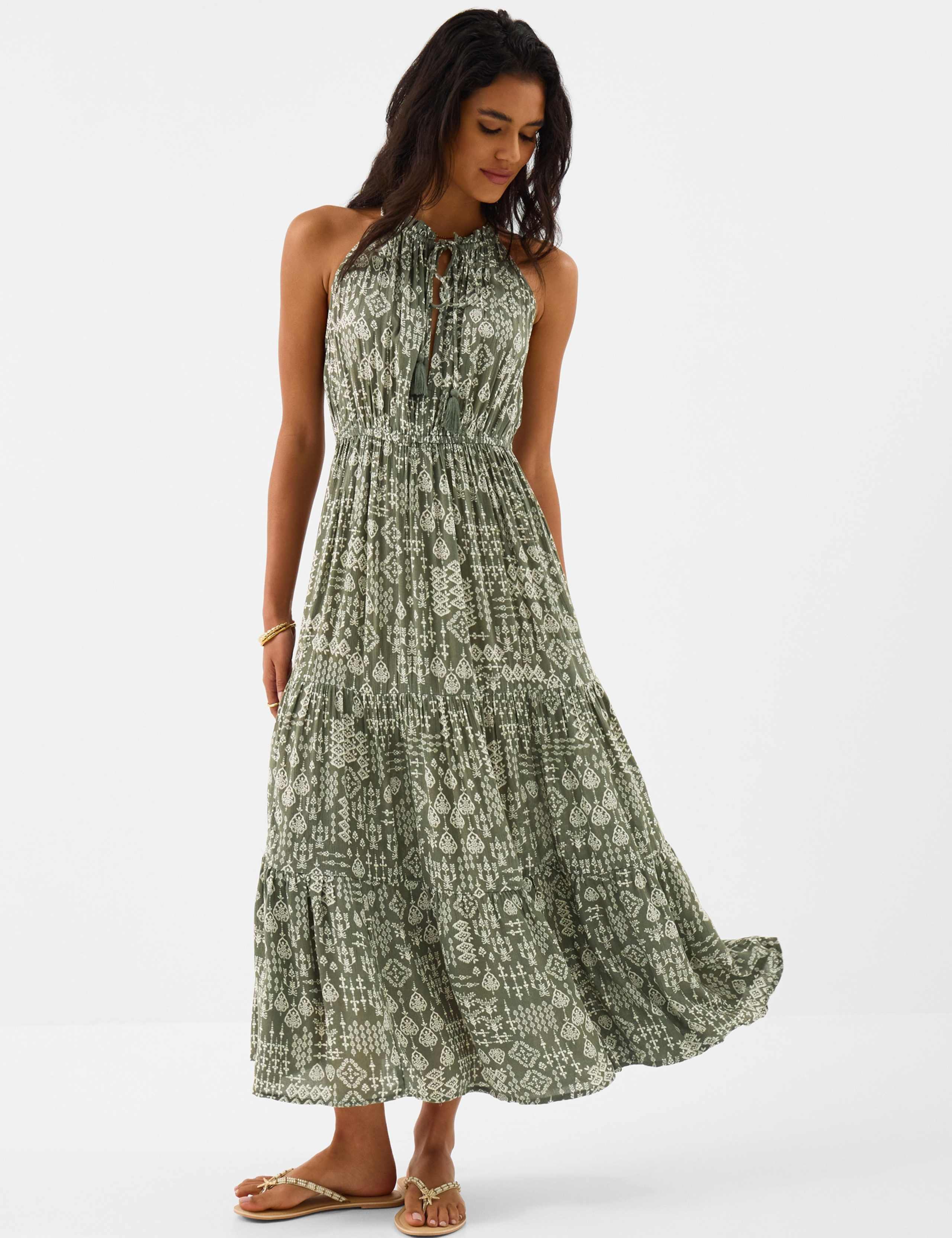 Printed Halter Neck Maxi Beach Dress 2 of 4