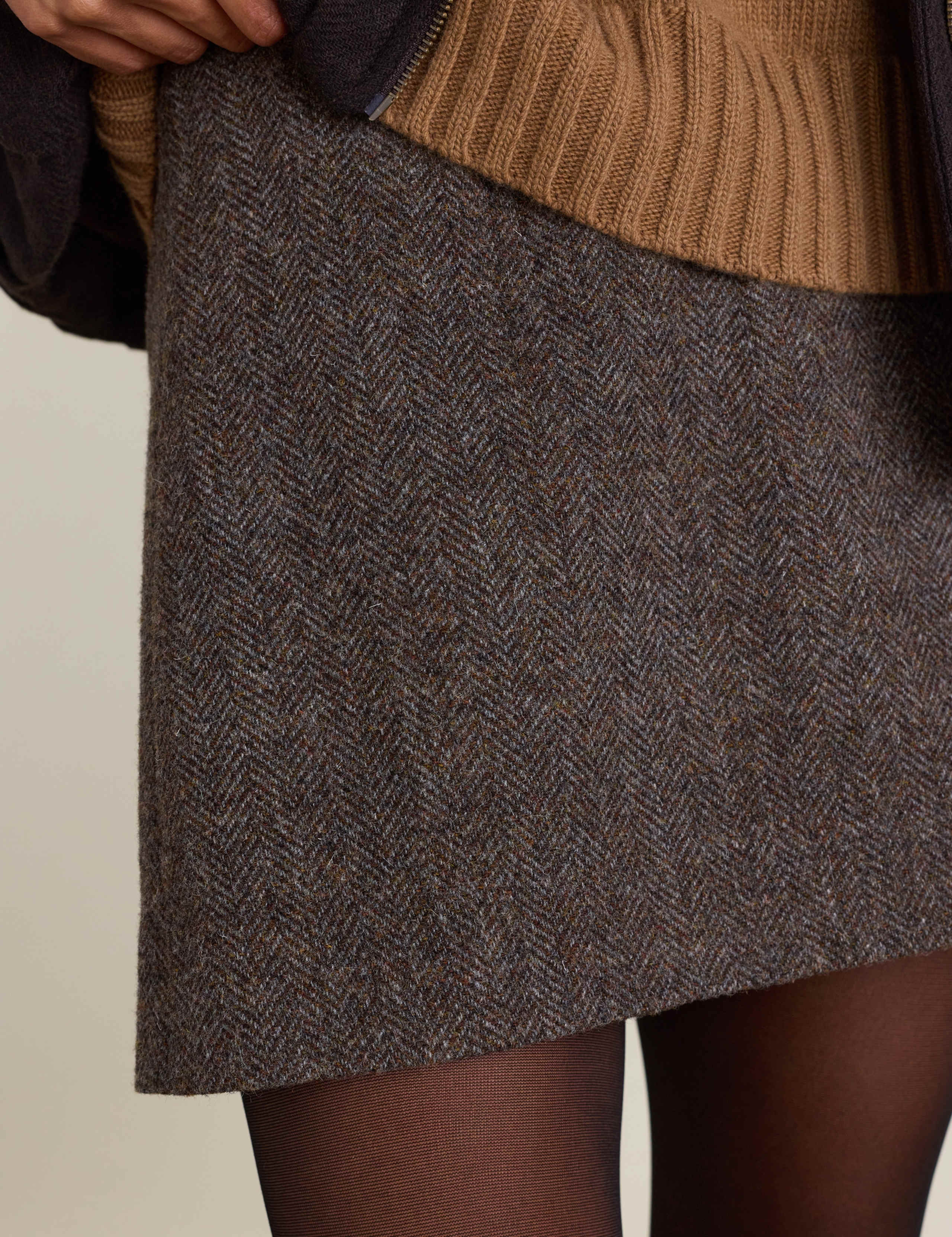 Pure Wool Herringbone Mini A-Line Skirt 2 of 4