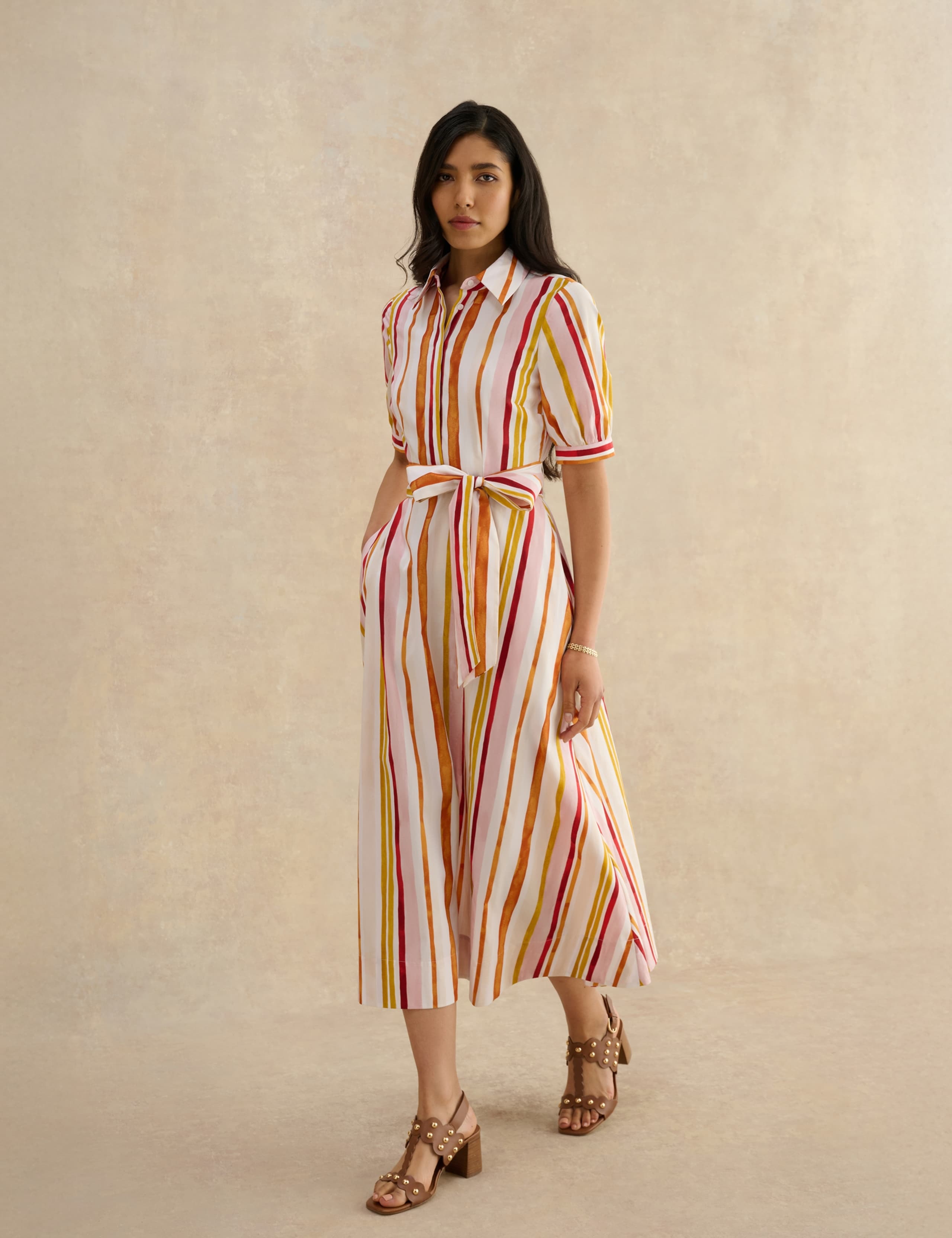 Pure Cotton Striped Midi Skater Shirt Dress 3 of 10