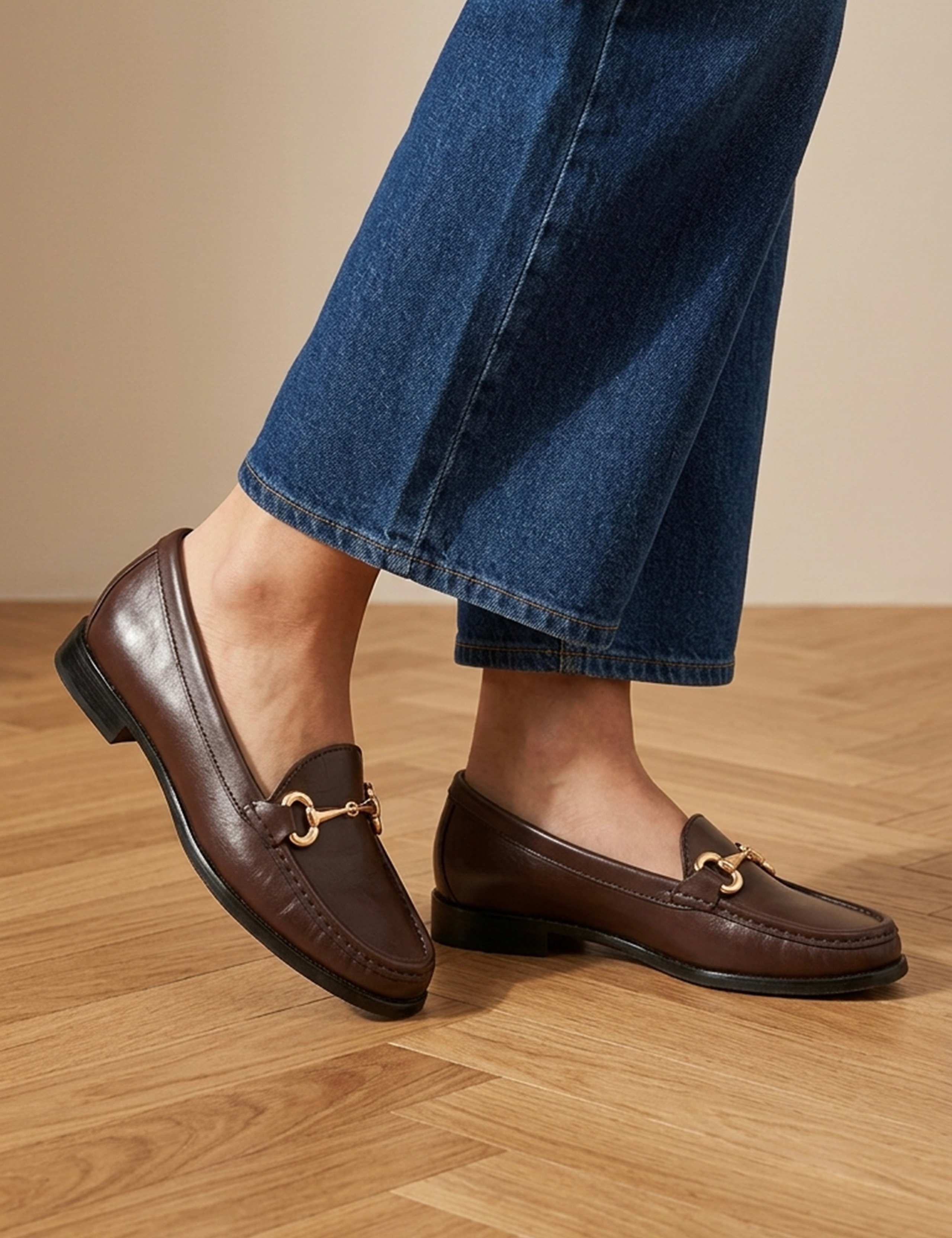 Wide Fit Leather Block Heel Loafers 1 of 6
