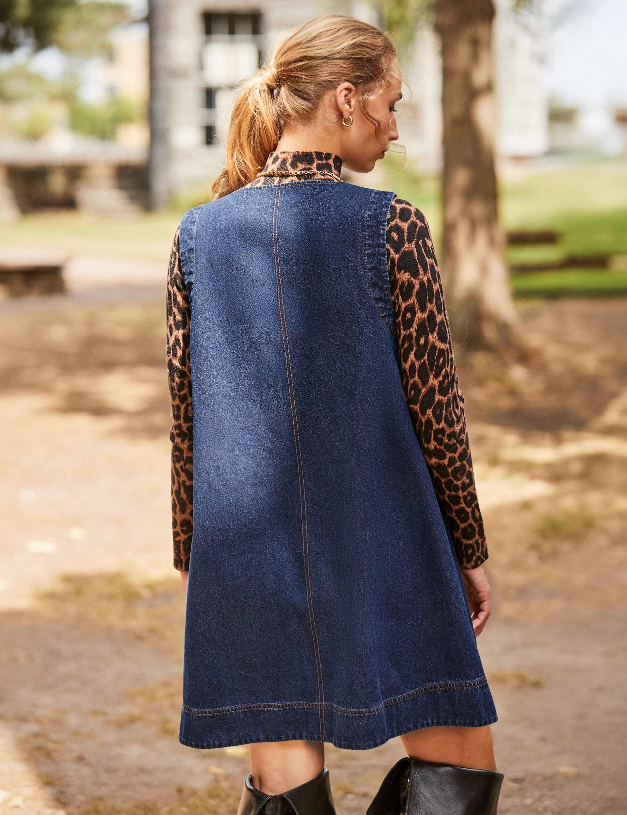 Denim V-Neck Zip Up Mini Shift Dress 2 of 5