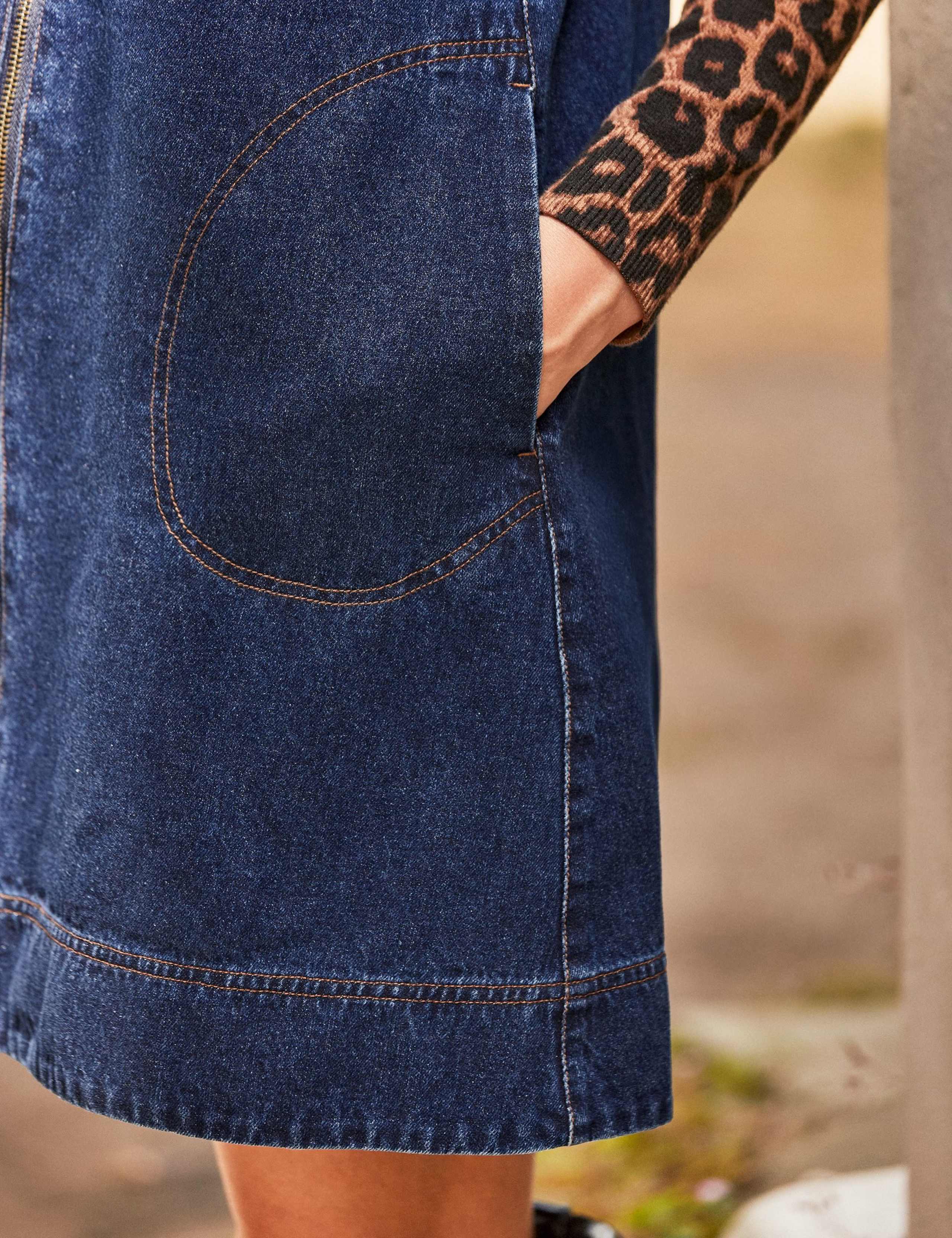 Denim V-Neck Zip Up Mini Shift Dress 4 of 5