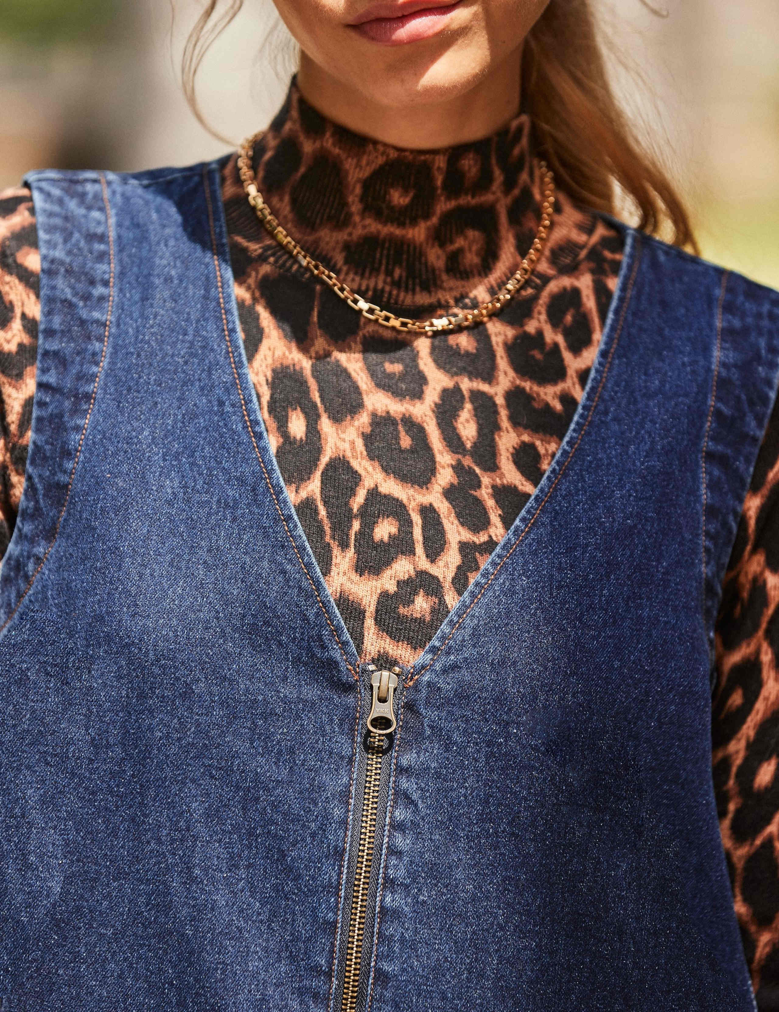 Denim V-Neck Zip Up Mini Shift Dress 5 of 5