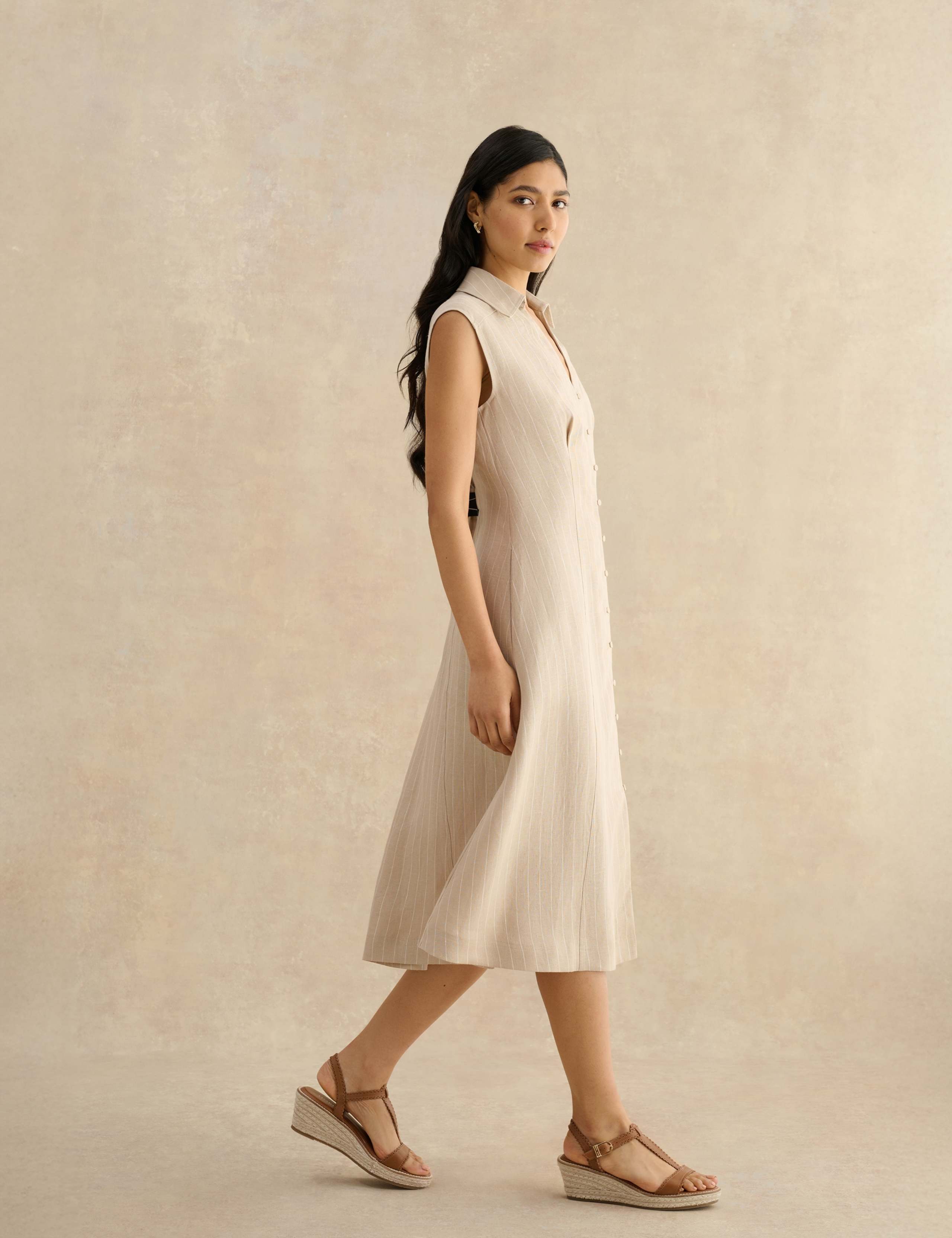 Pure Linen Striped Midi Shirt Dress 3 of 6
