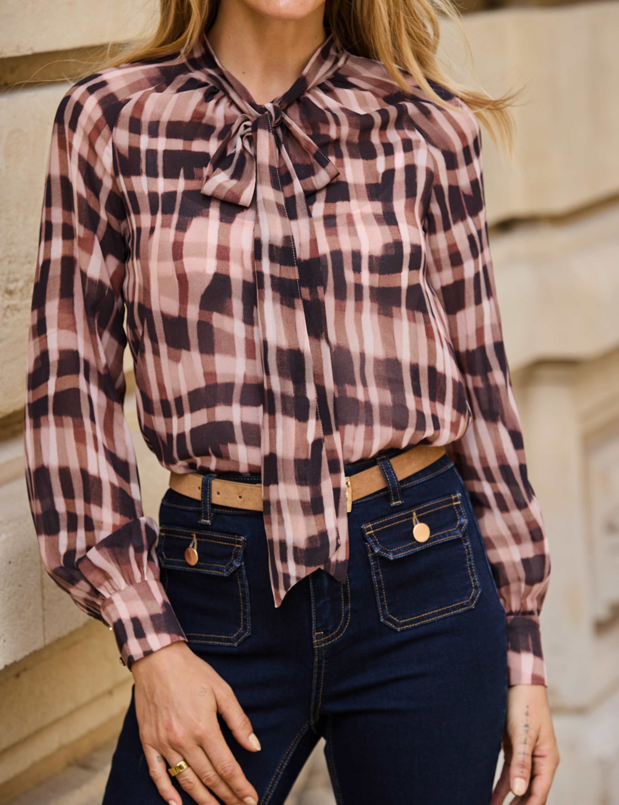 Checked Tie Neck Blouse 7 of 7
