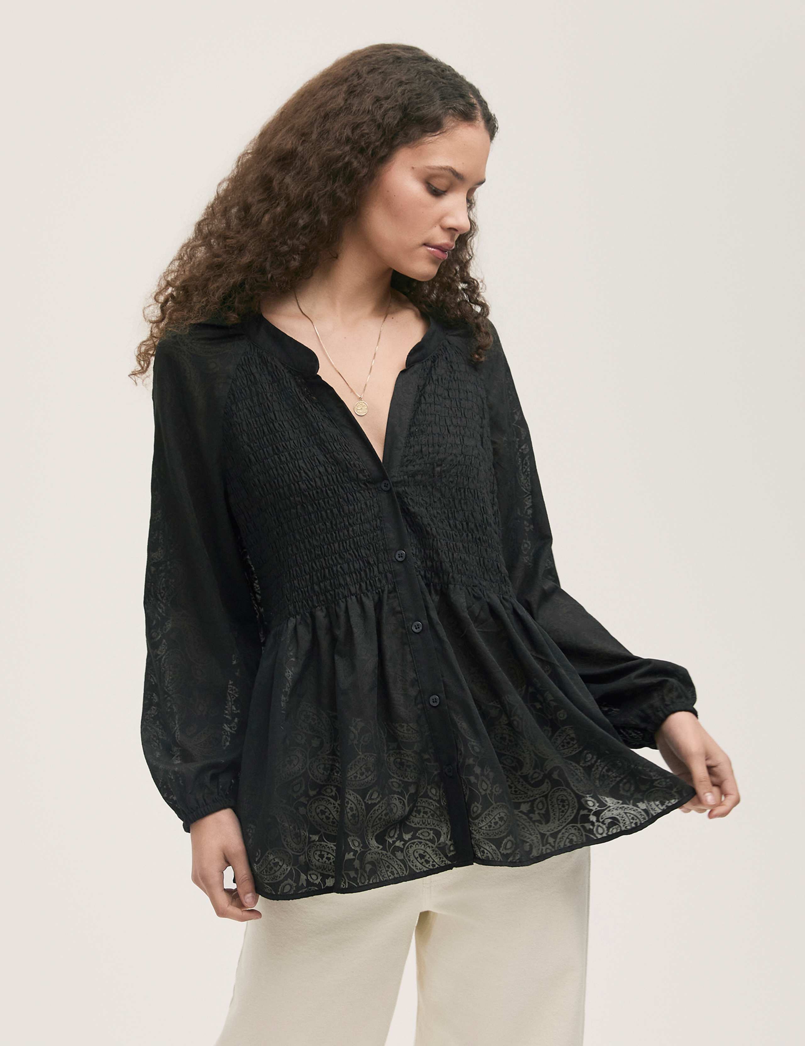 Cotton Rich Chiffon Paisley Shirred Blouse 3 of 5