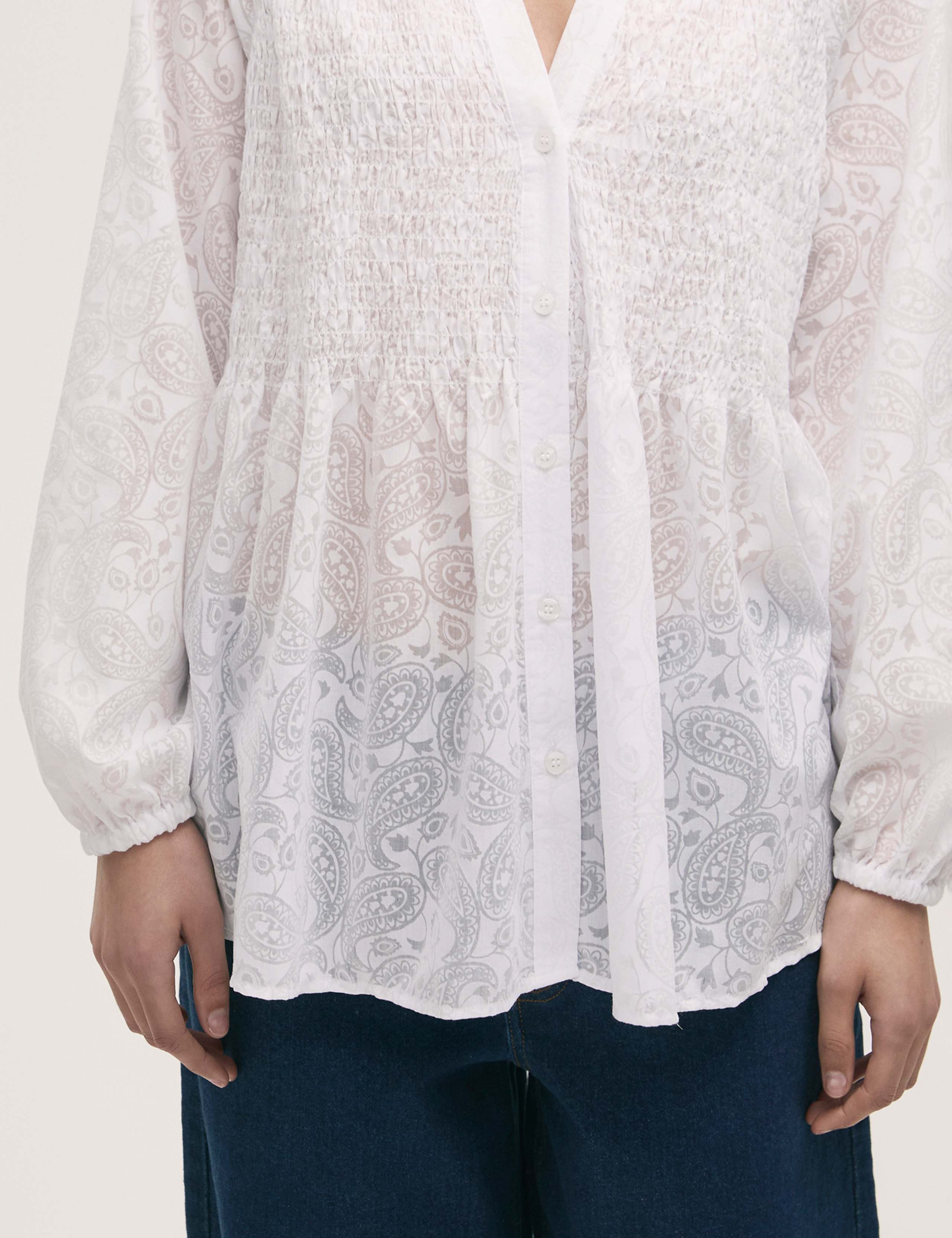 Cotton Rich Chiffon Paisley Shirred Blouse 4 of 4
