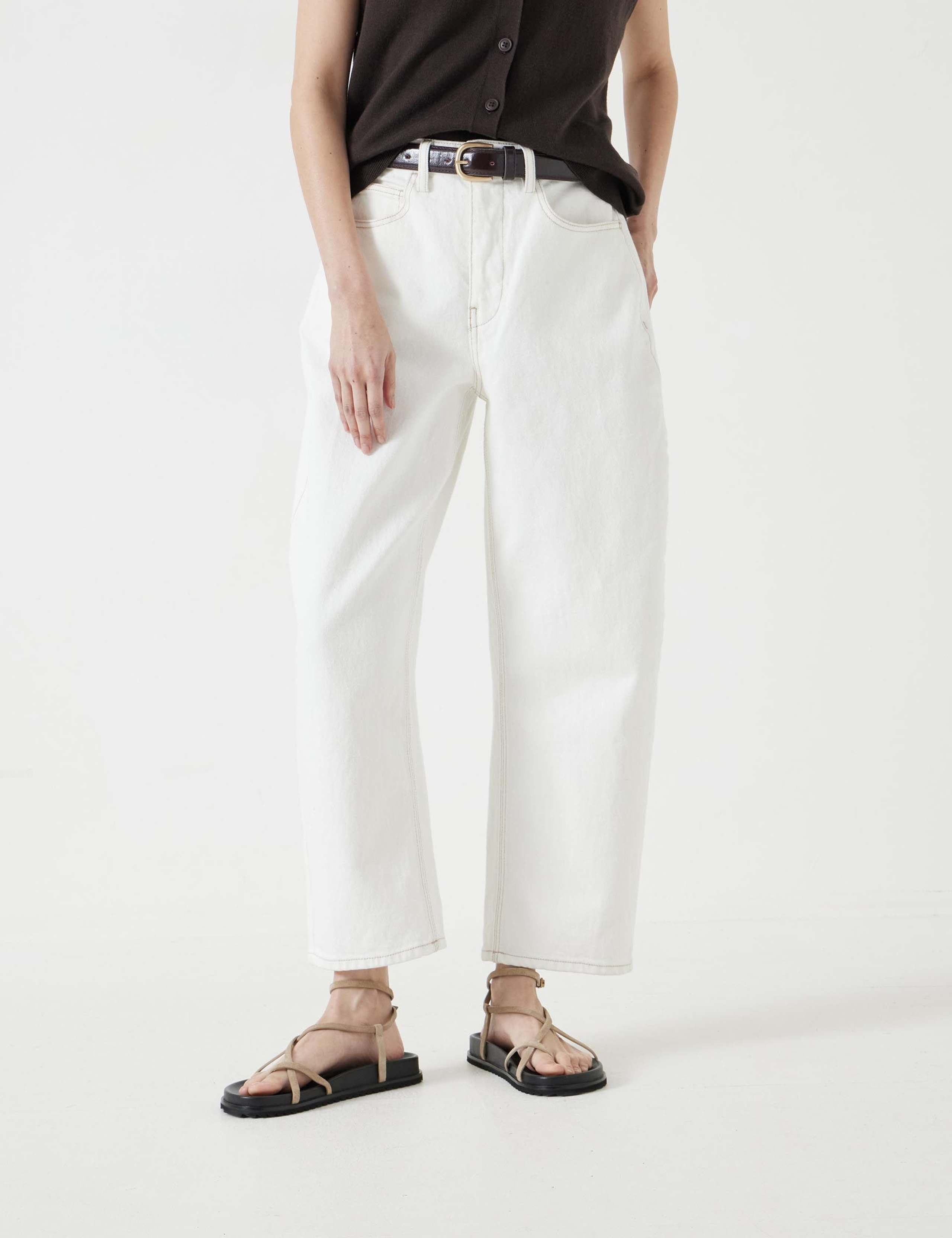 High Waisted Barrel Leg Ankle Grazer Jeans 3 of 5