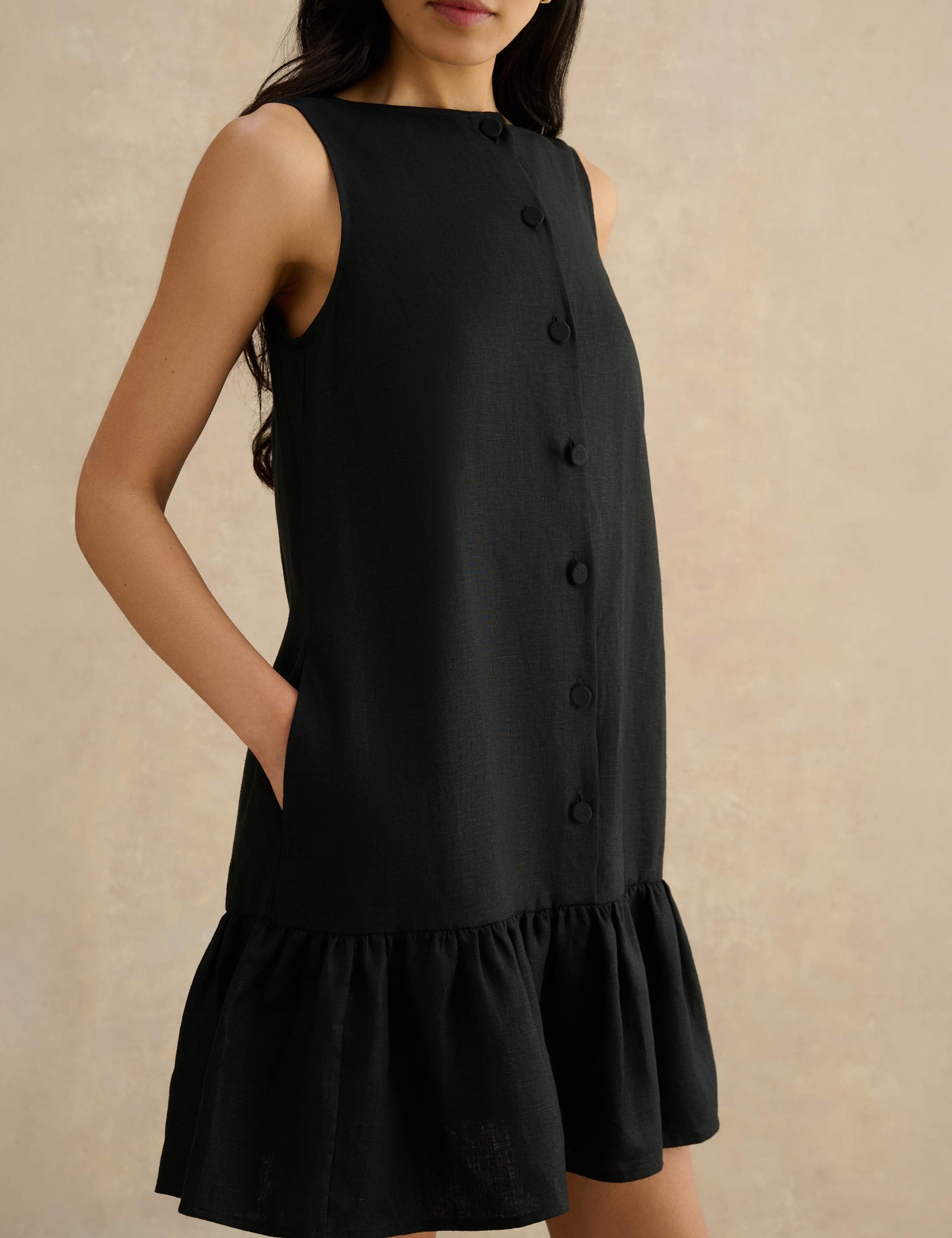 Pure Linen Button Front Mini Shift Dress 6 of 7