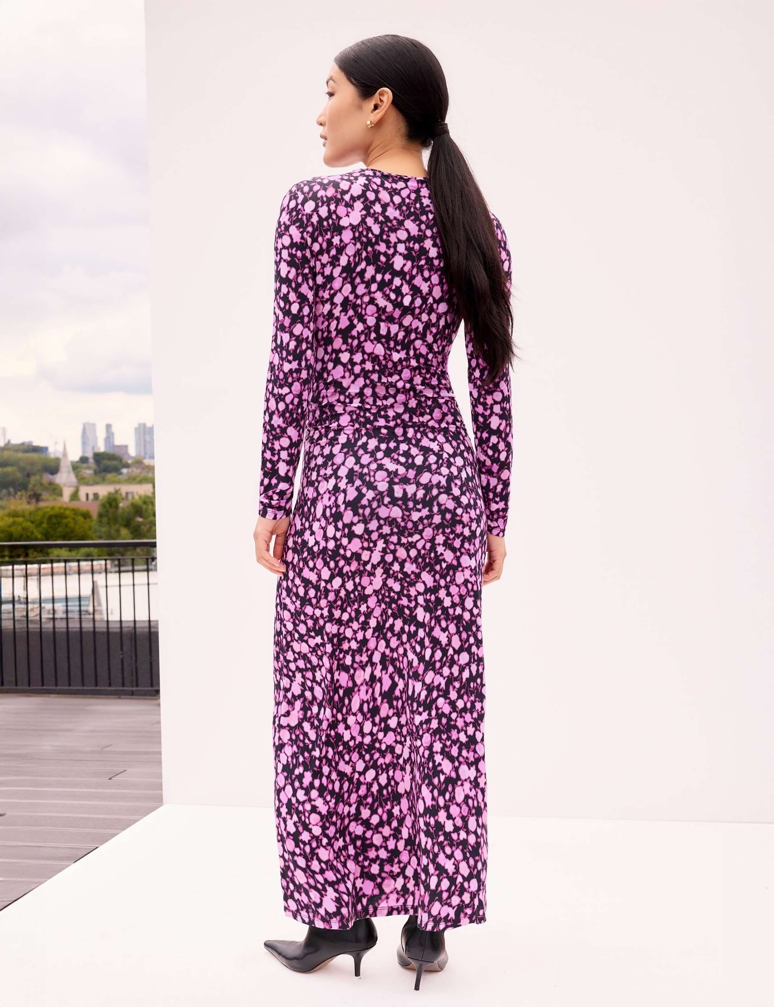 Pink Ruched Batik-Print Midaxi Dress 3 of 5