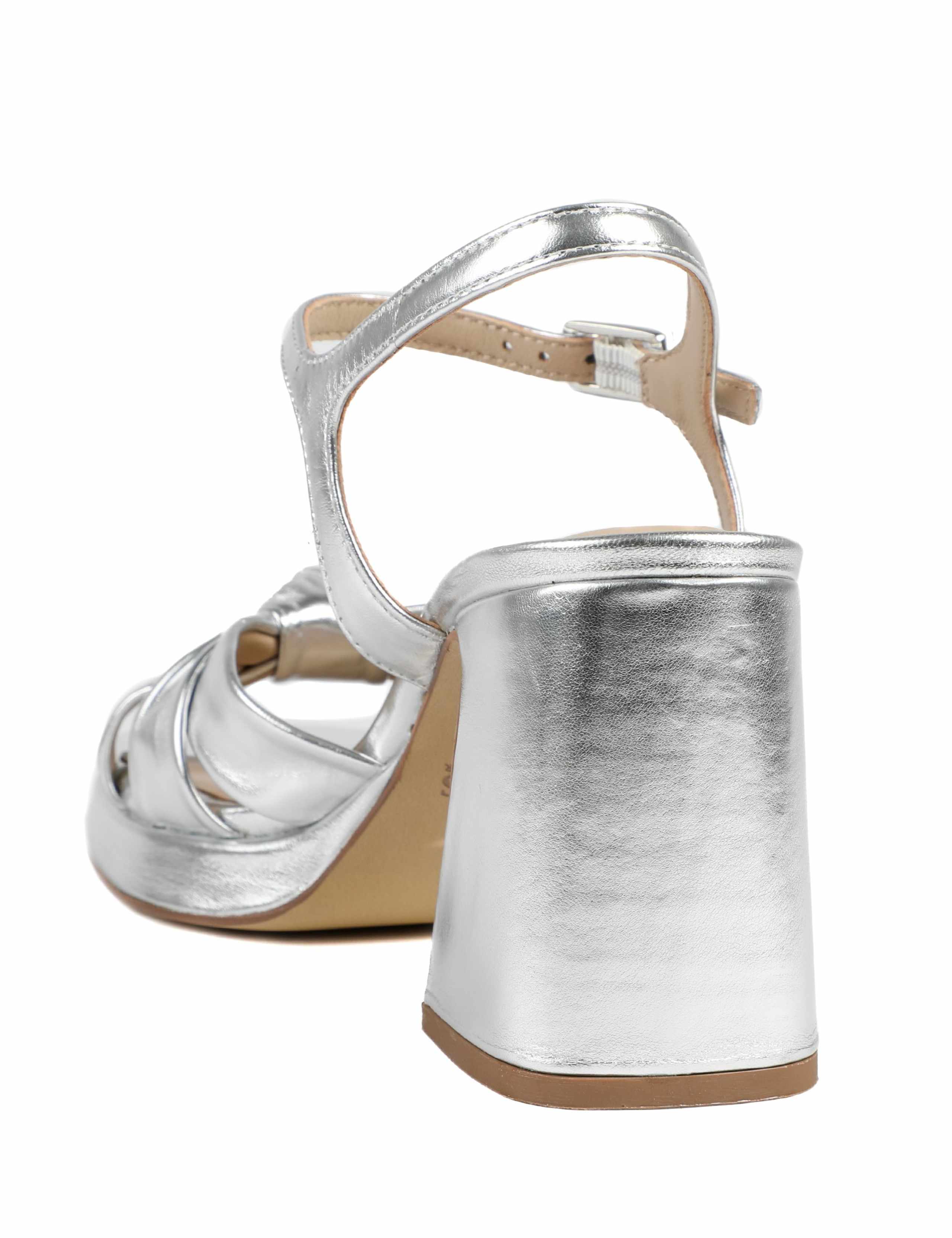 Leather Metallic Block Heel Open Toe Sandals 4 of 5