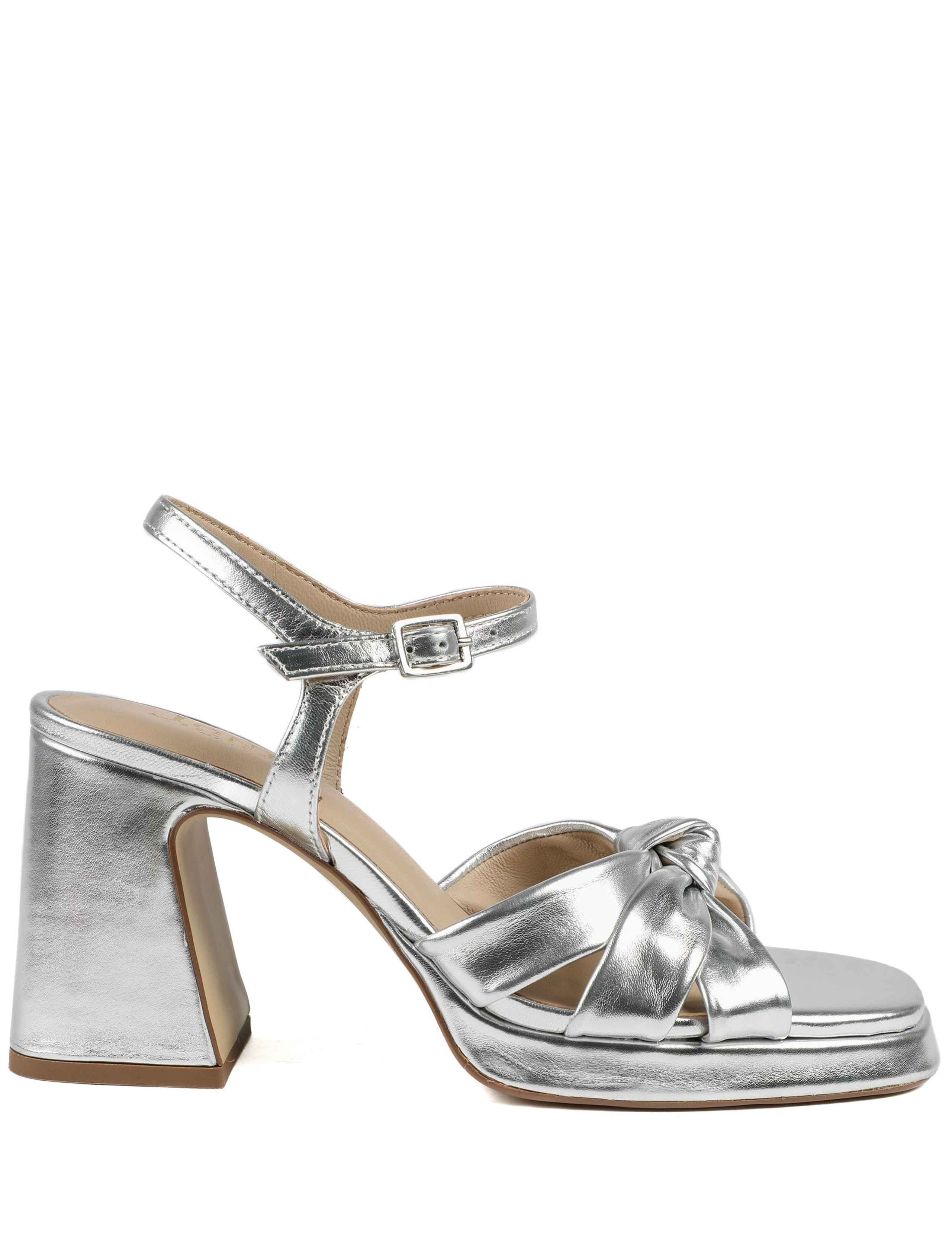 Leather Metallic Block Heel Open Toe Sandals 6 of 6