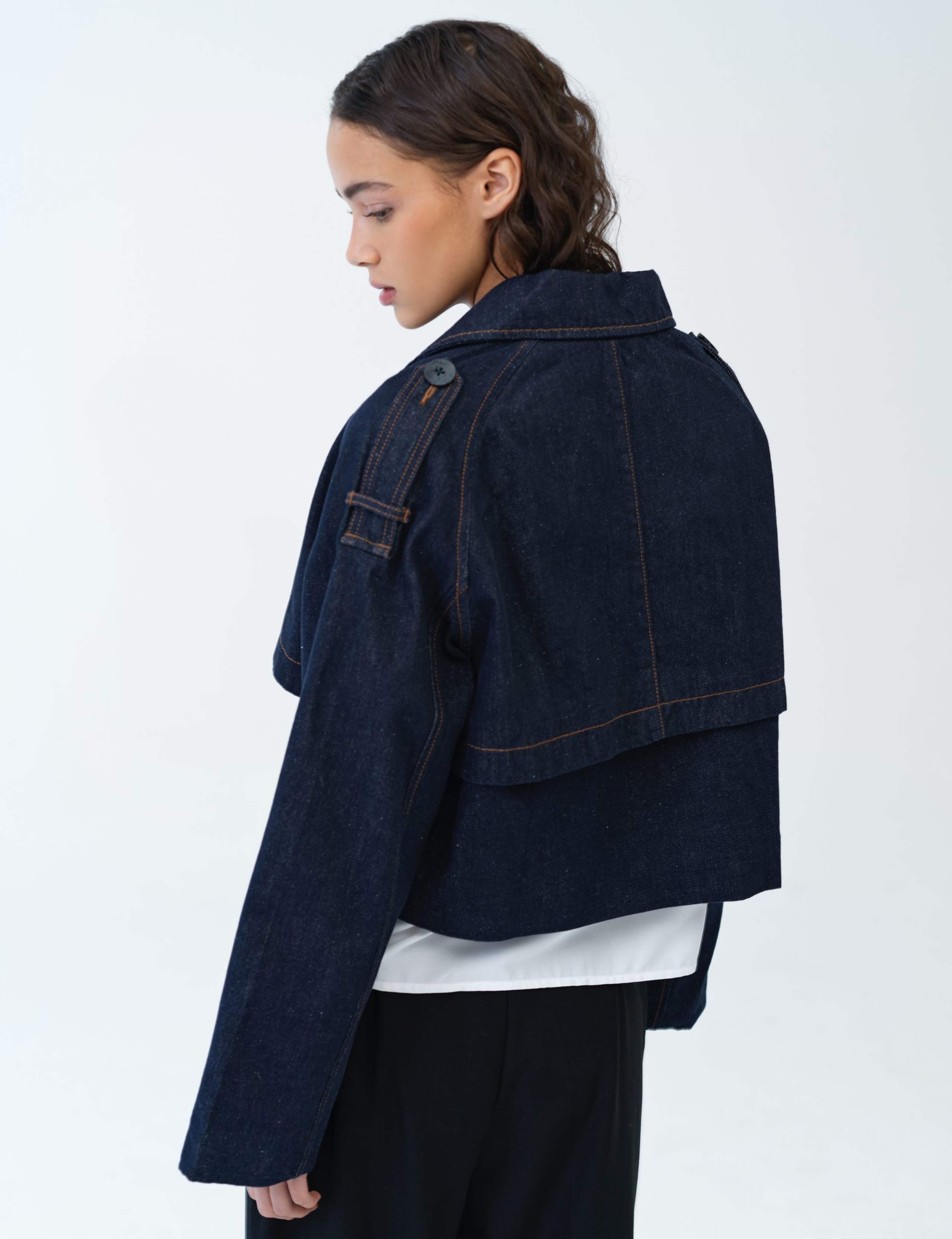 Denim Cropped Trench Coat 4 of 6