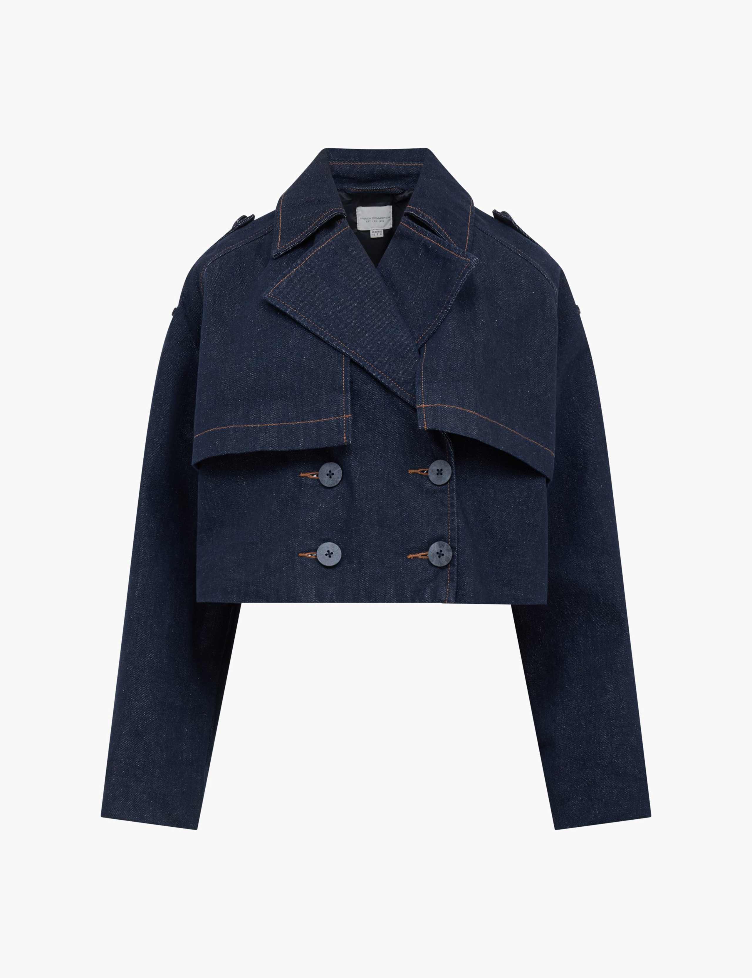 Denim Cropped Trench Coat 2 of 6