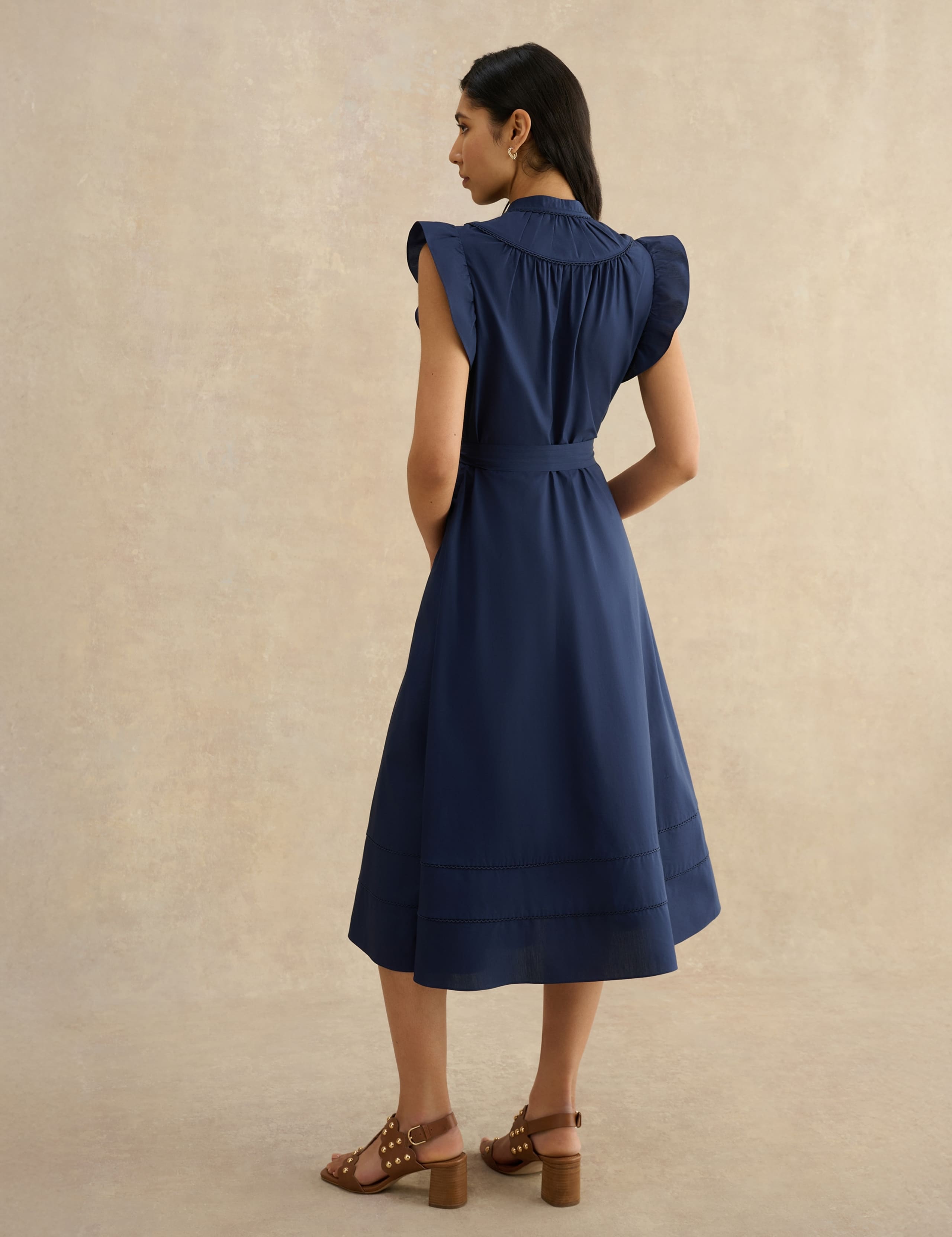 Pure Cotton High Neck Midi Waisted Dress 4 of 5