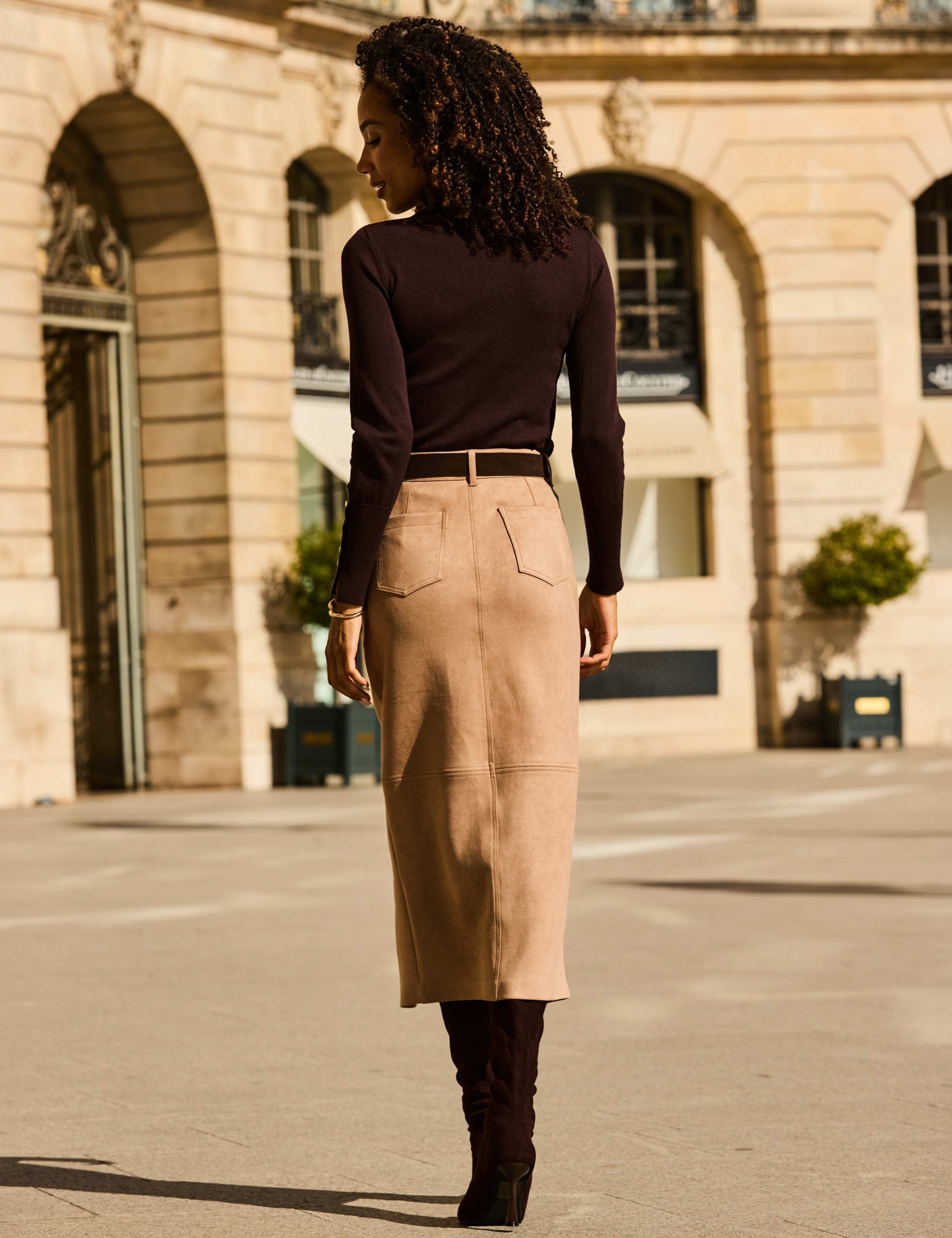 Faux Suede Split Front Midi Pencil Skirt 2 of 7