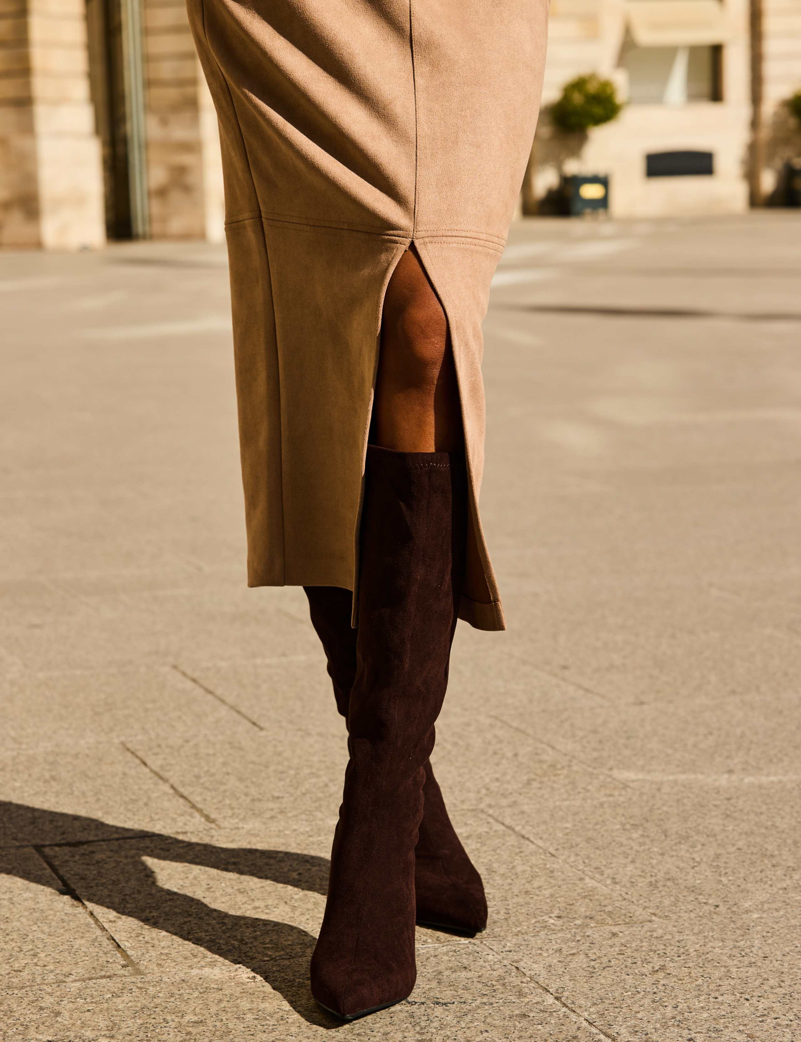 Faux Suede Split Front Midi Pencil Skirt 4 of 7