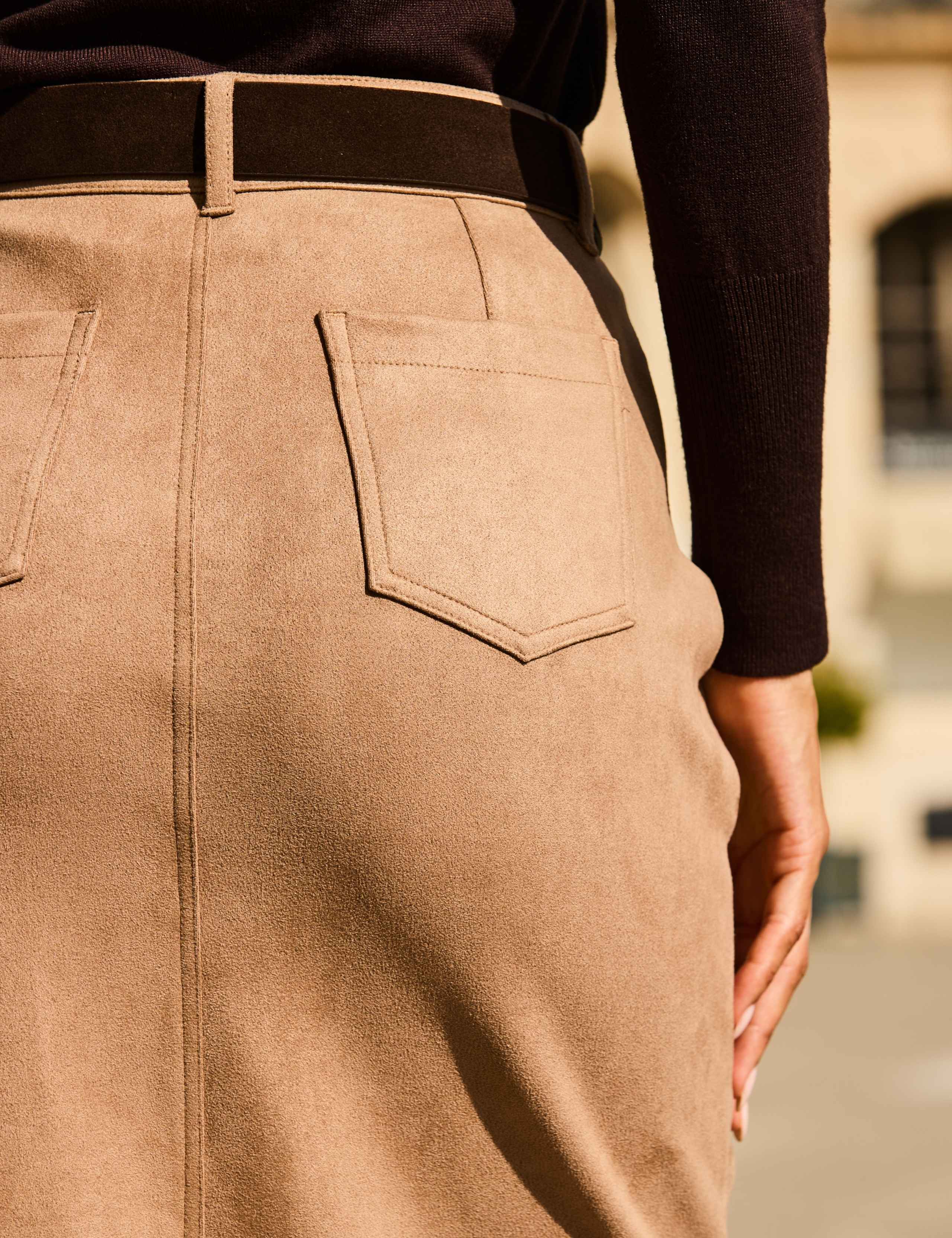 Faux Suede Split Front Midi Pencil Skirt 7 of 7