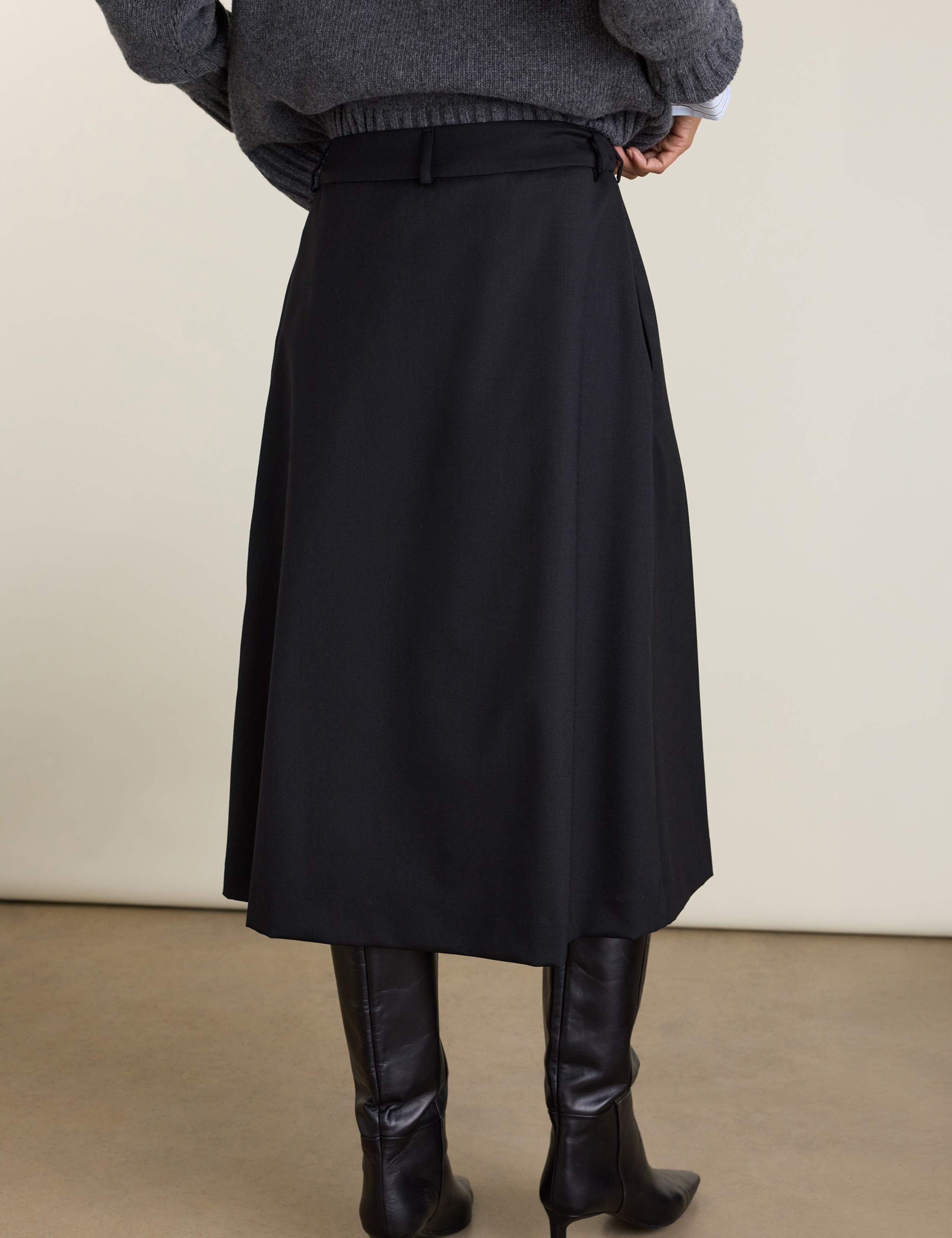 Wool Blend Pleated Midi Wrap Skirt 4 of 5