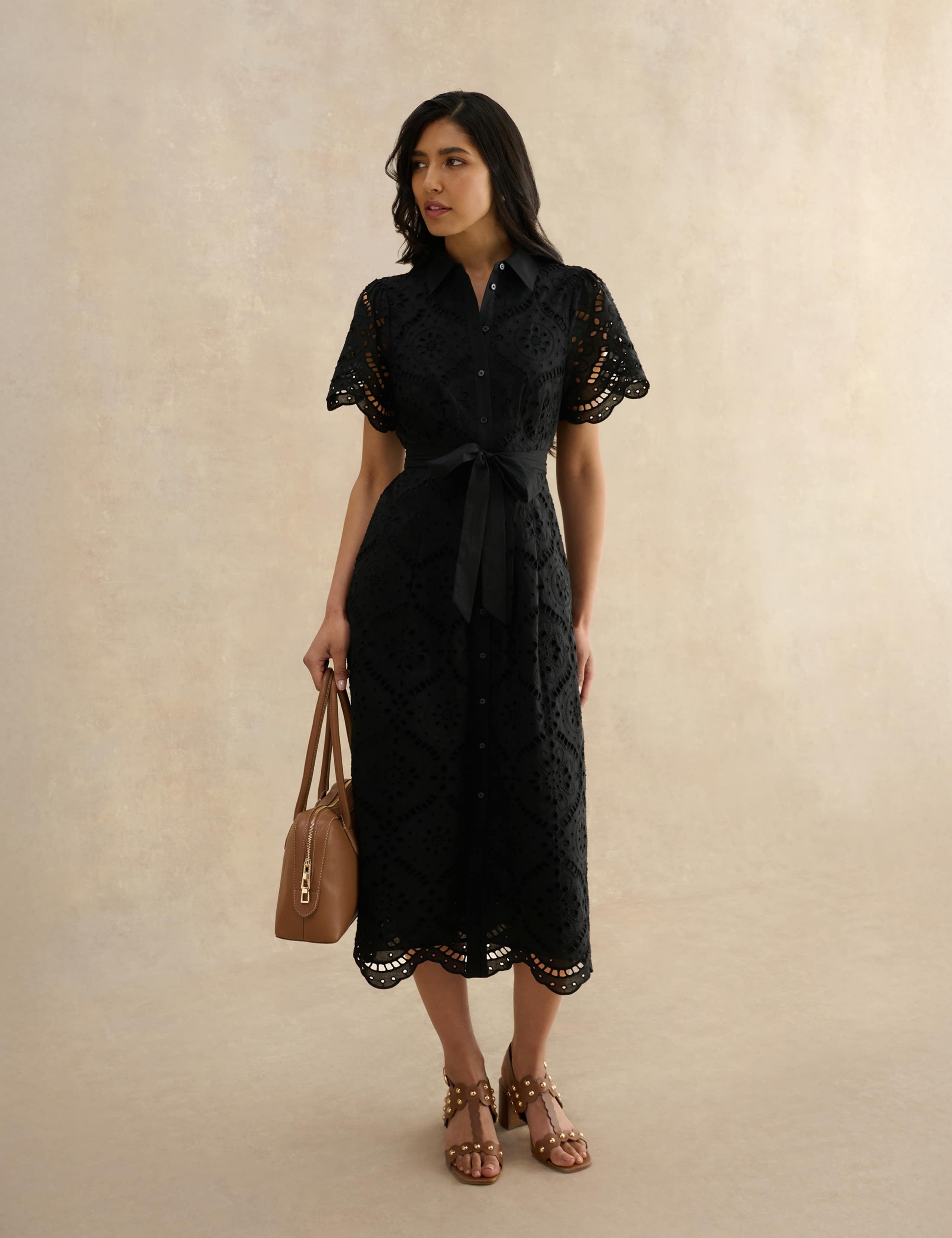 Pure Cotton Broderie Midi Shirt Dress 1 of 7