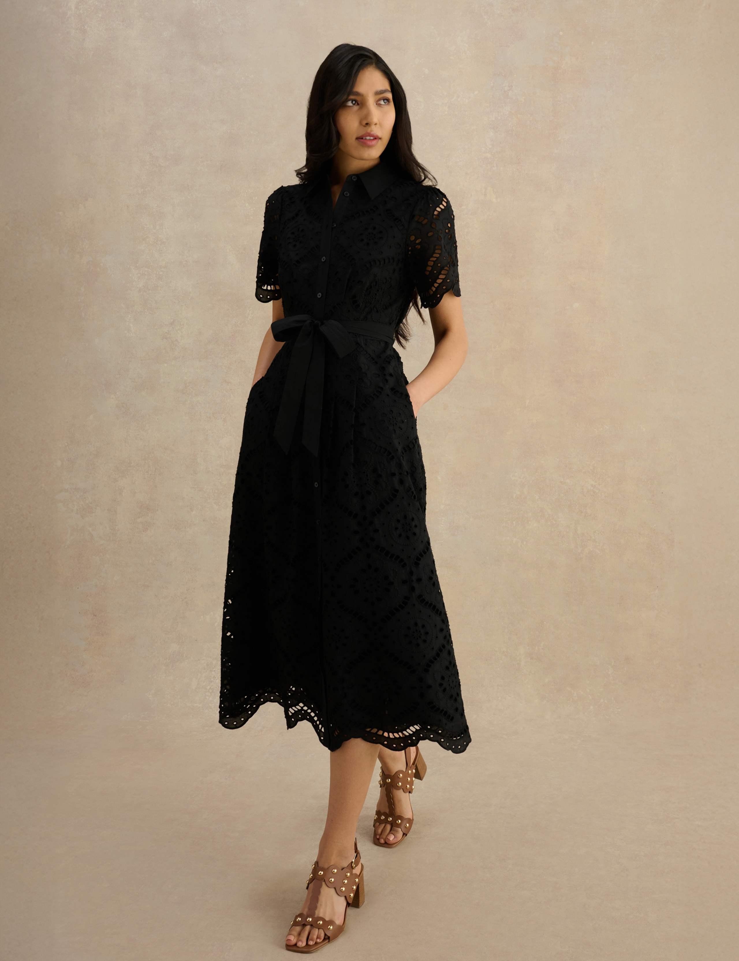 Pure Cotton Broderie Midi Shirt Dress 3 of 7