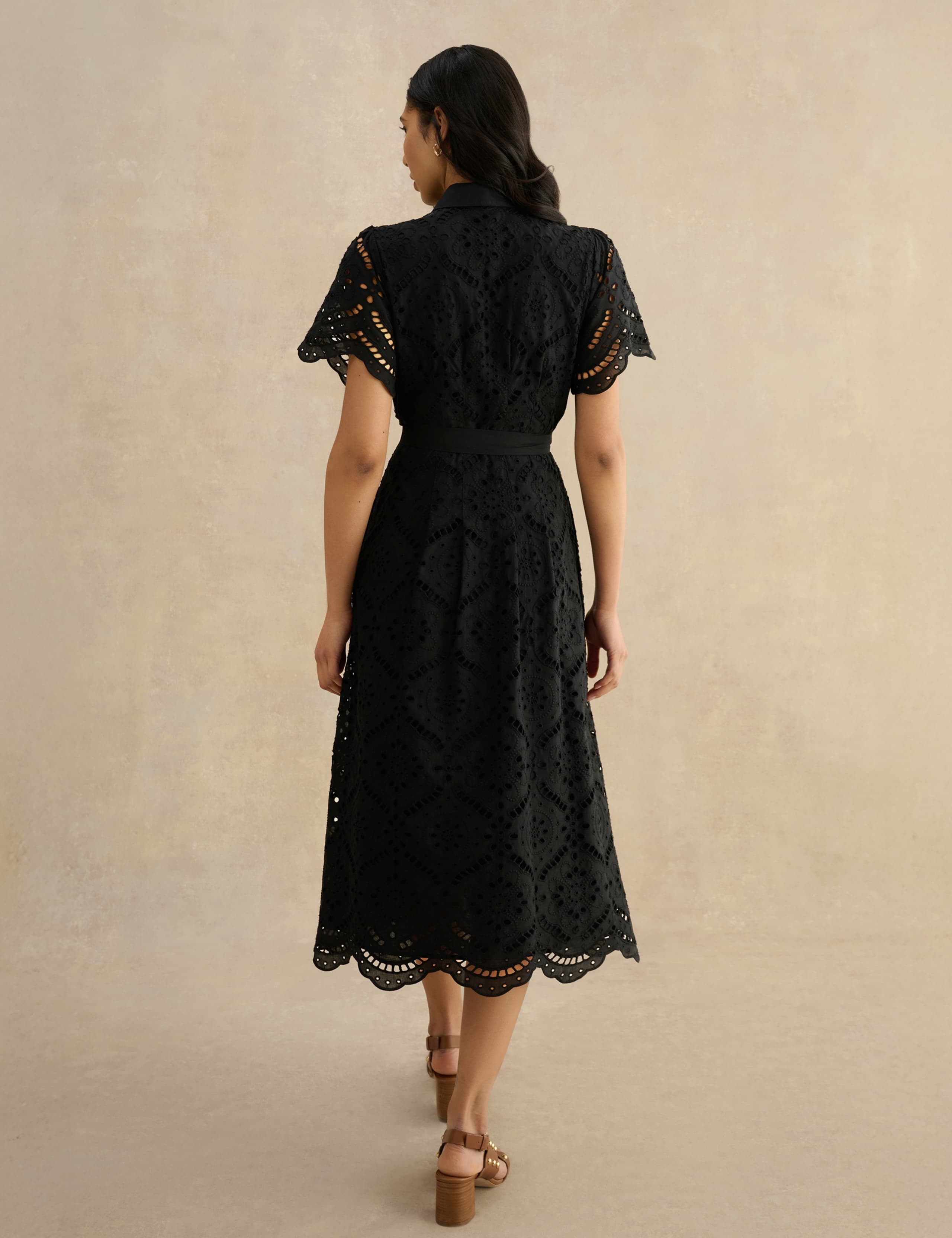 Pure Cotton Broderie Midi Shirt Dress 4 of 7