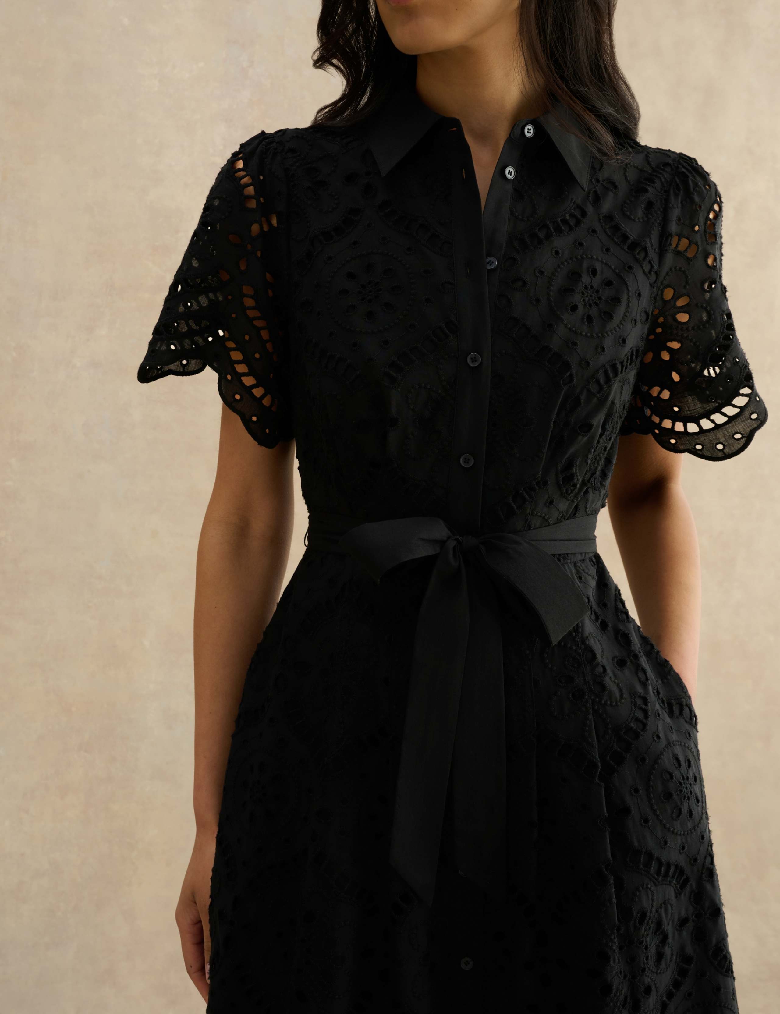 Pure Cotton Broderie Midi Shirt Dress 5 of 7