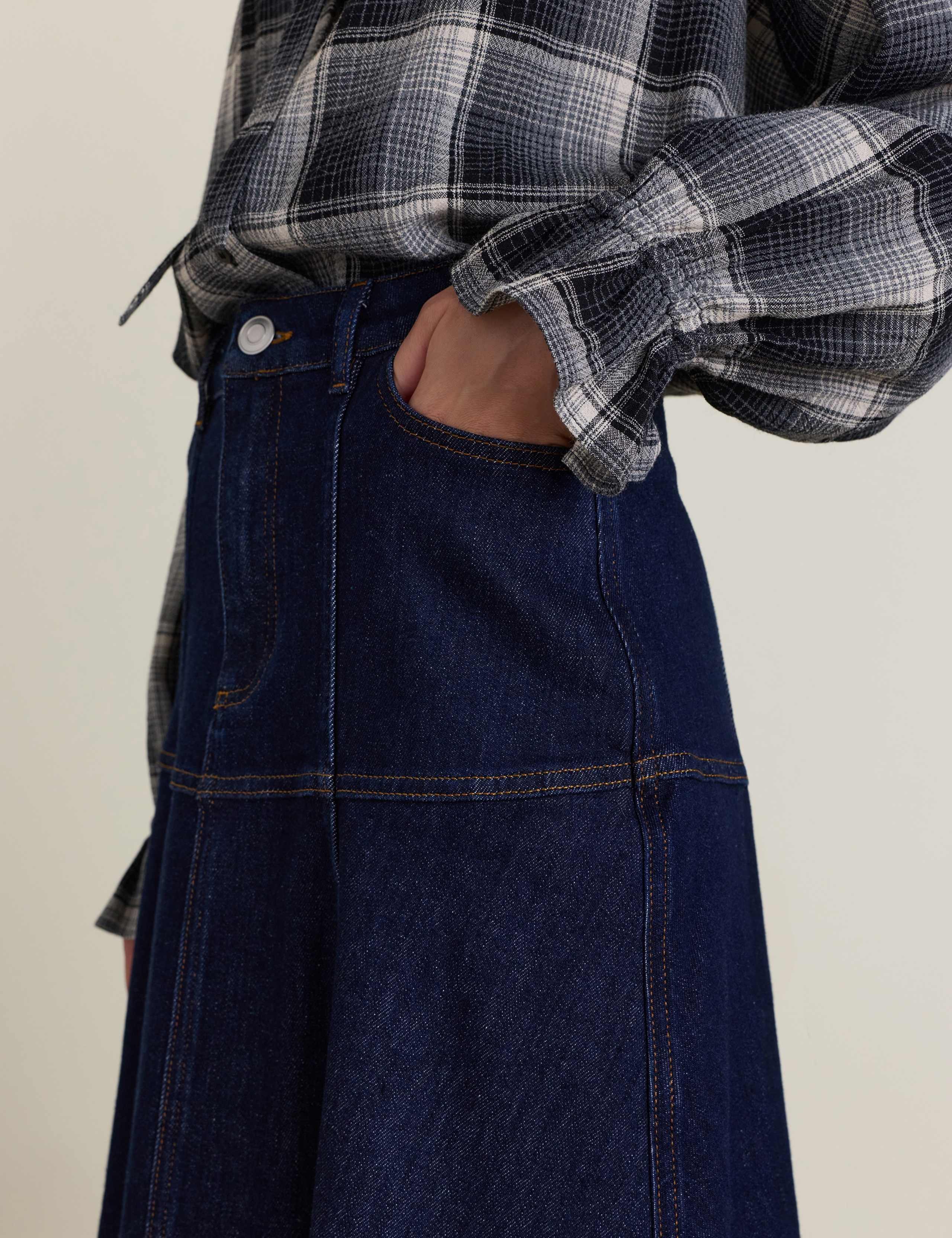 Denim Midi A-Line Skirt 3 of 3