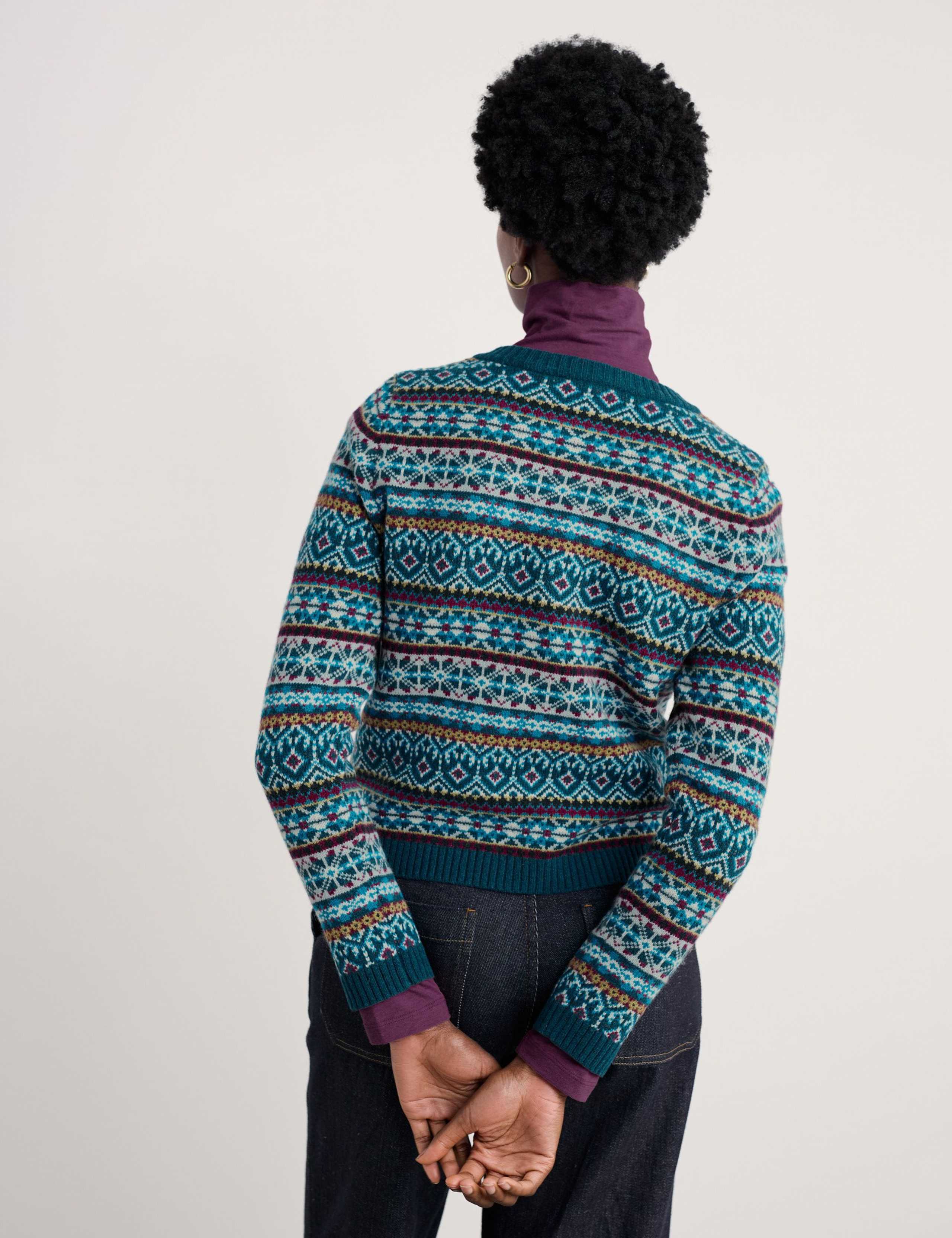 Merino Wool Rich Floral Fair Isle Cardigan 3 of 5