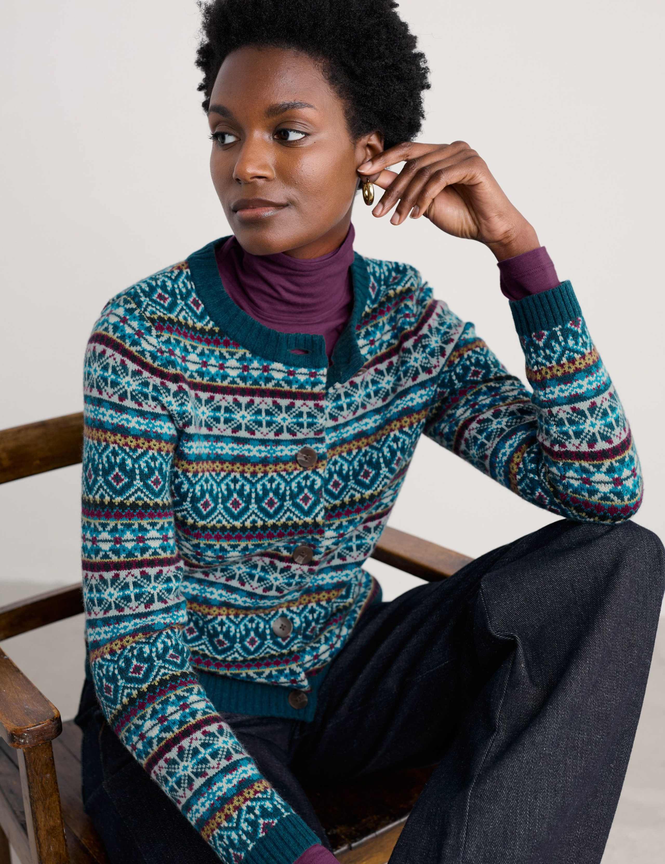 Merino Wool Rich Floral Fair Isle Cardigan 4 of 5