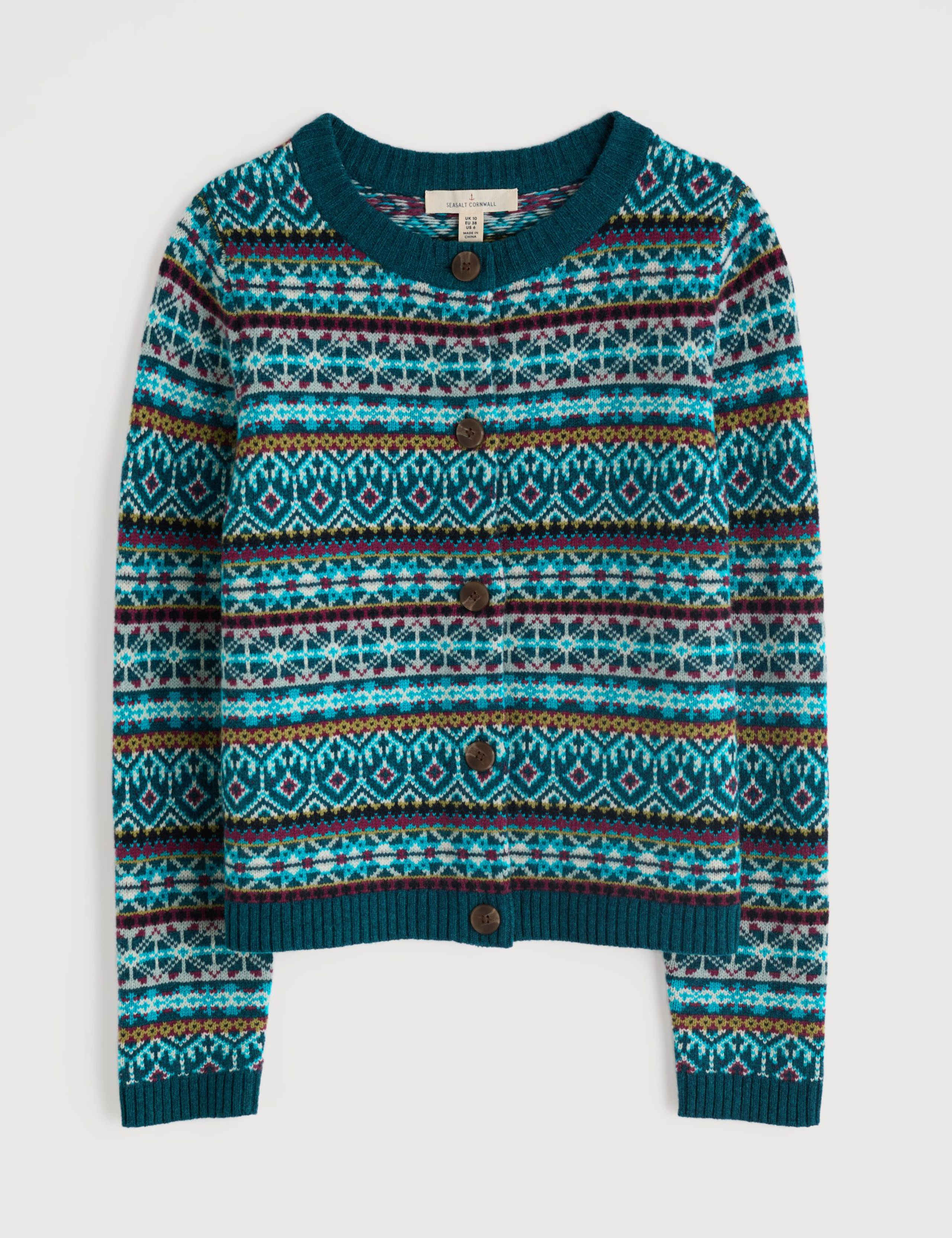 Merino Wool Rich Floral Fair Isle Cardigan 2 of 5